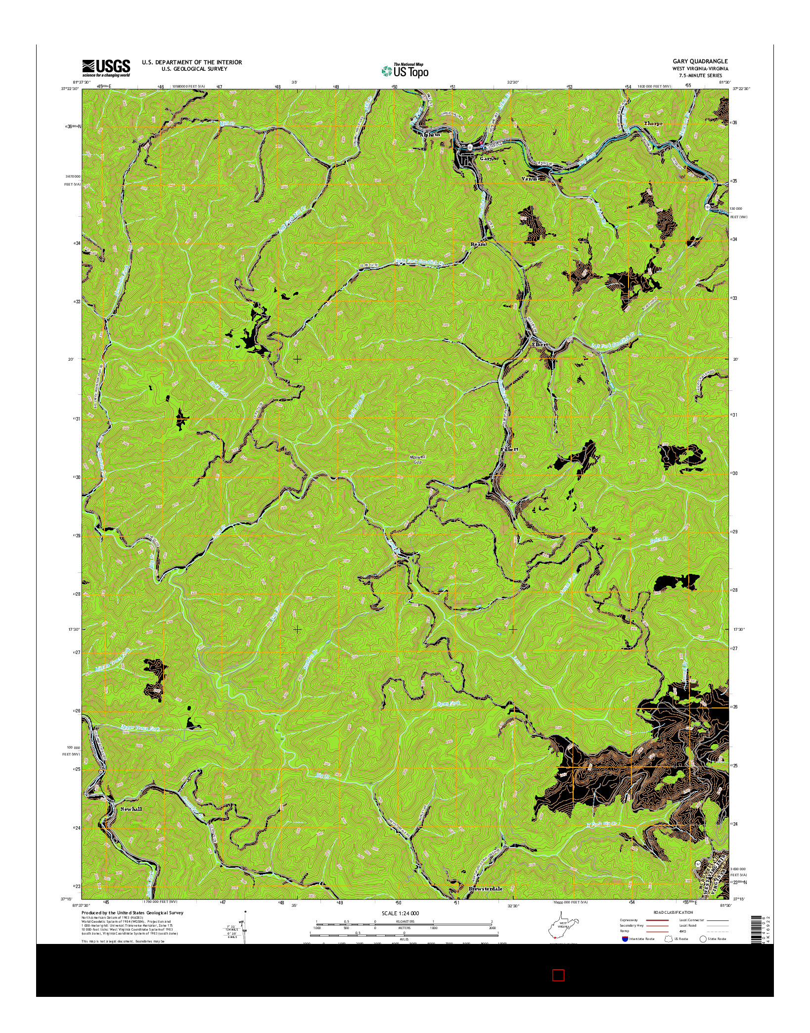 USGS US TOPO 7.5-MINUTE MAP FOR GARY, WV-VA 2016