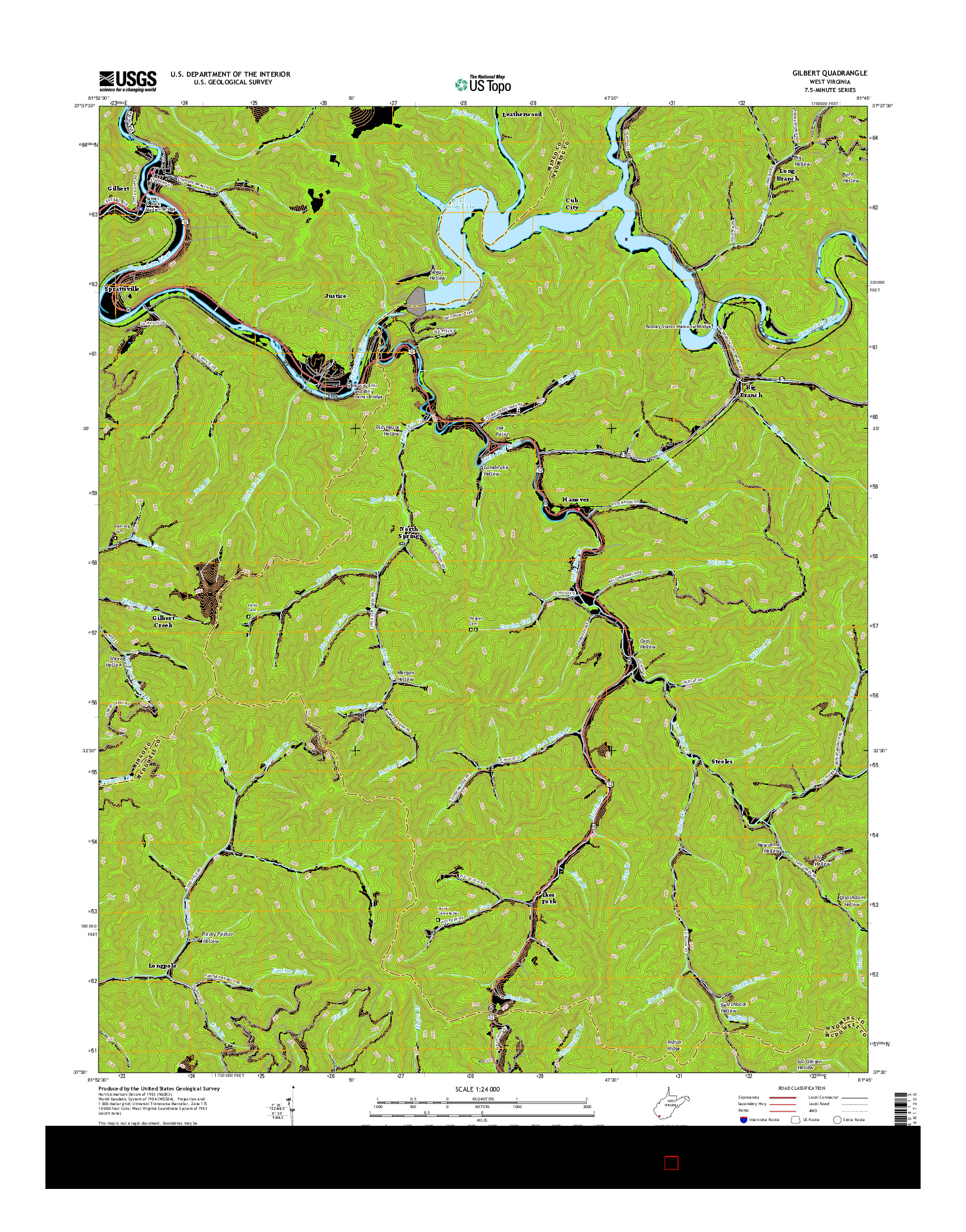 USGS US TOPO 7.5-MINUTE MAP FOR GILBERT, WV 2016