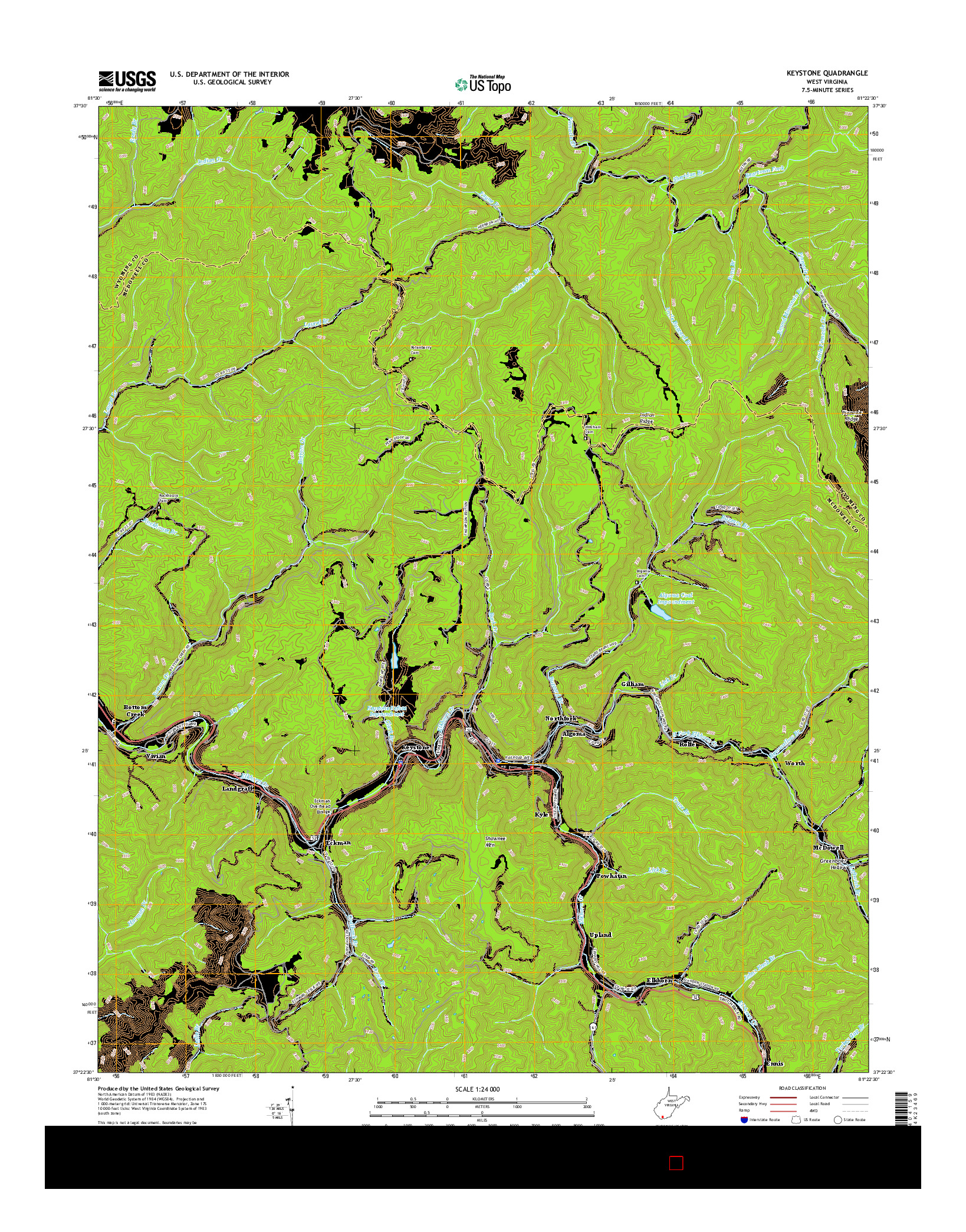 USGS US TOPO 7.5-MINUTE MAP FOR KEYSTONE, WV 2016