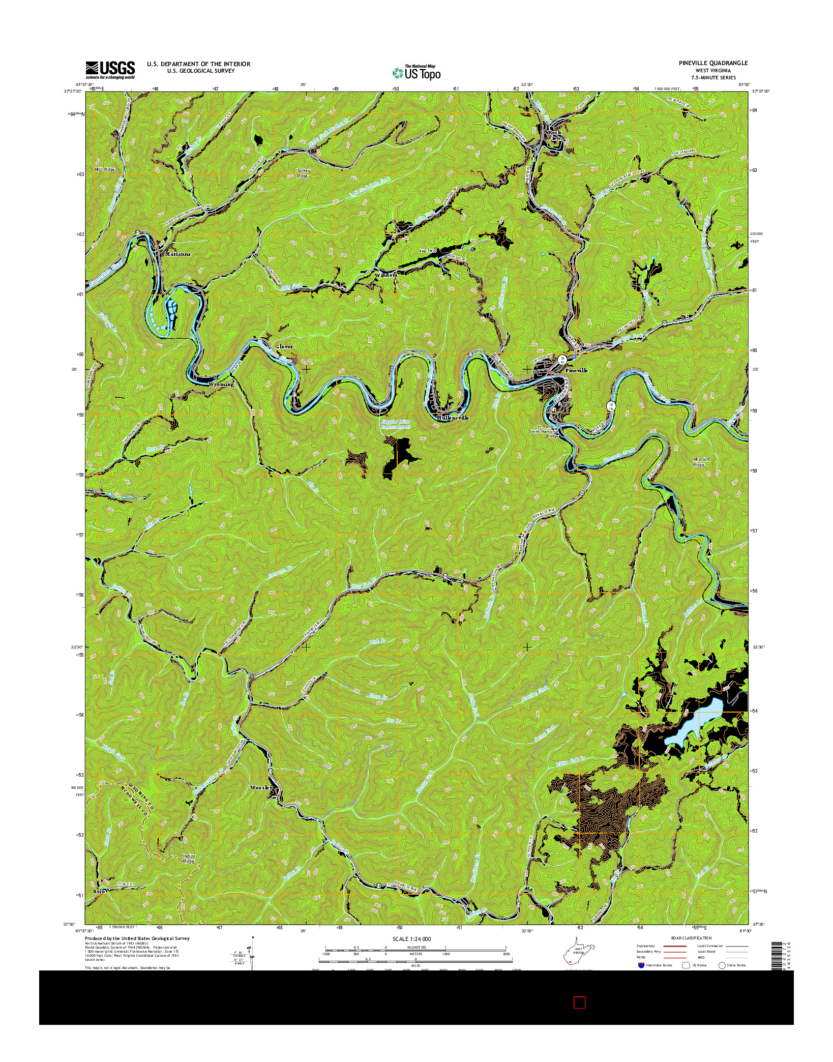 USGS US TOPO 7.5-MINUTE MAP FOR PINEVILLE, WV 2016