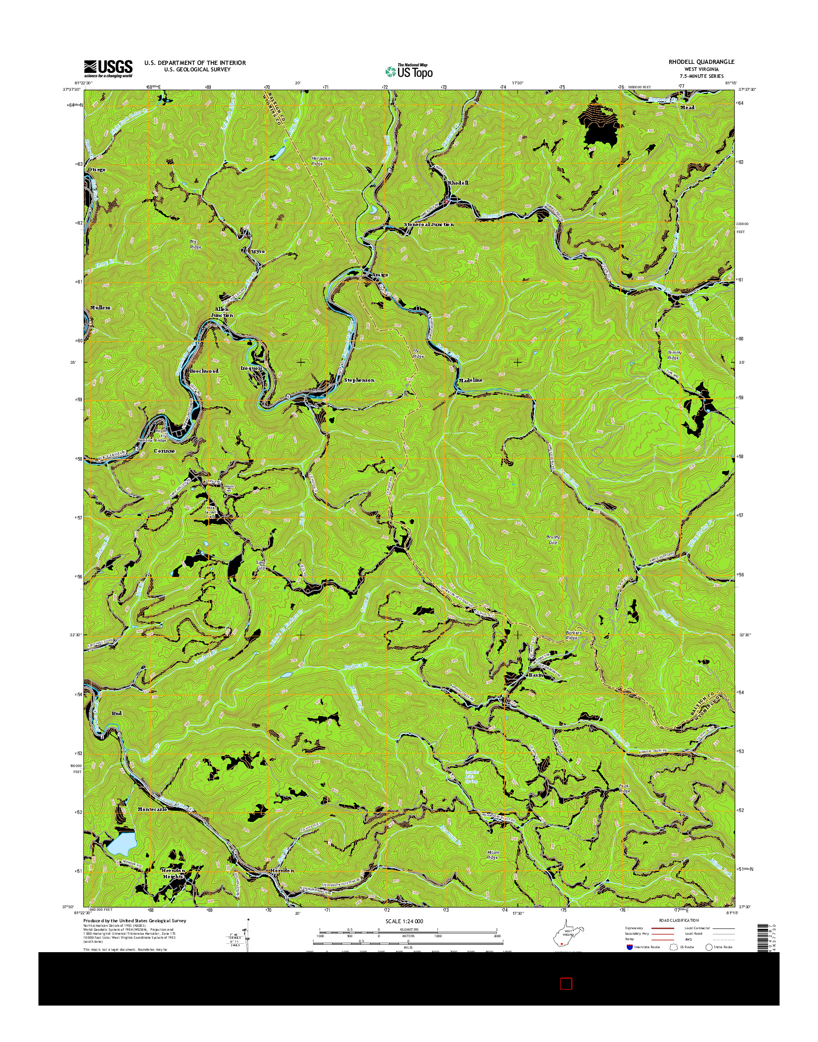 USGS US TOPO 7.5-MINUTE MAP FOR RHODELL, WV 2016