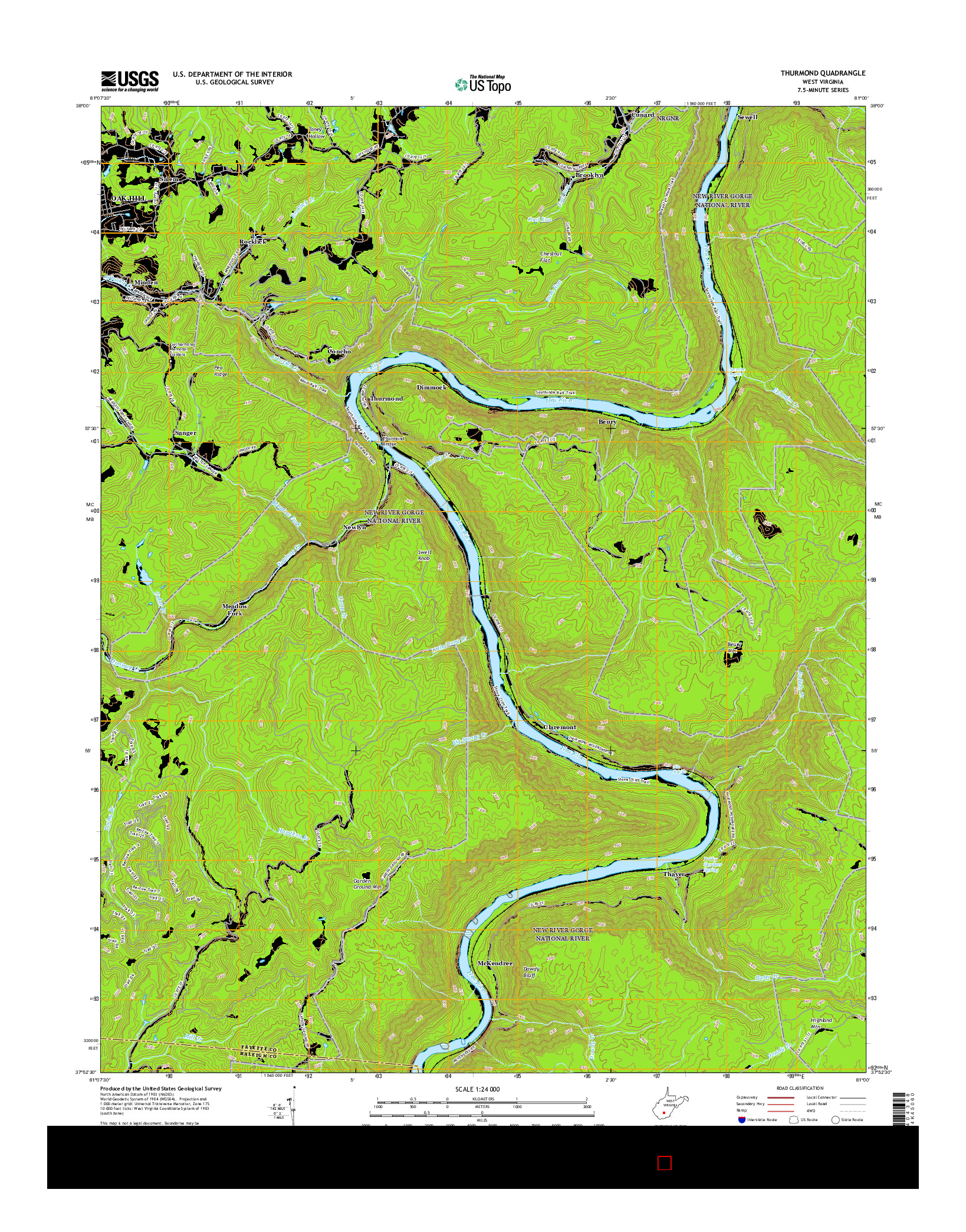 USGS US TOPO 7.5-MINUTE MAP FOR THURMOND, WV 2016