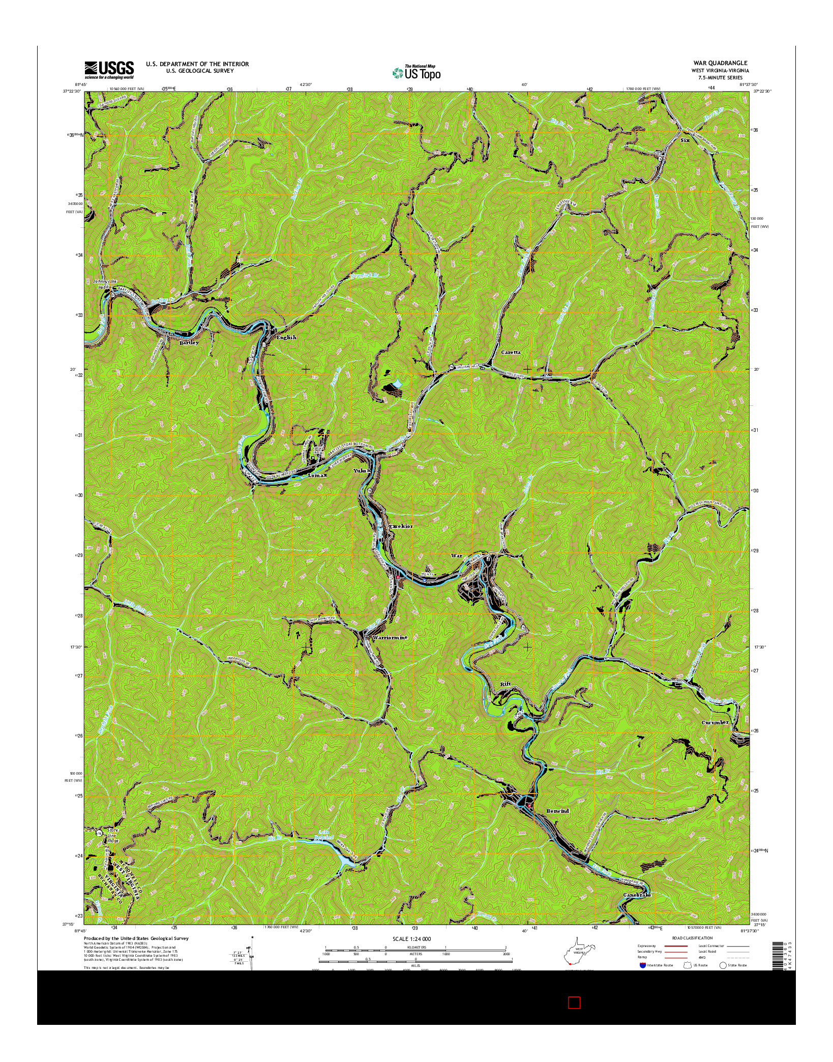 USGS US TOPO 7.5-MINUTE MAP FOR WAR, WV-VA 2016