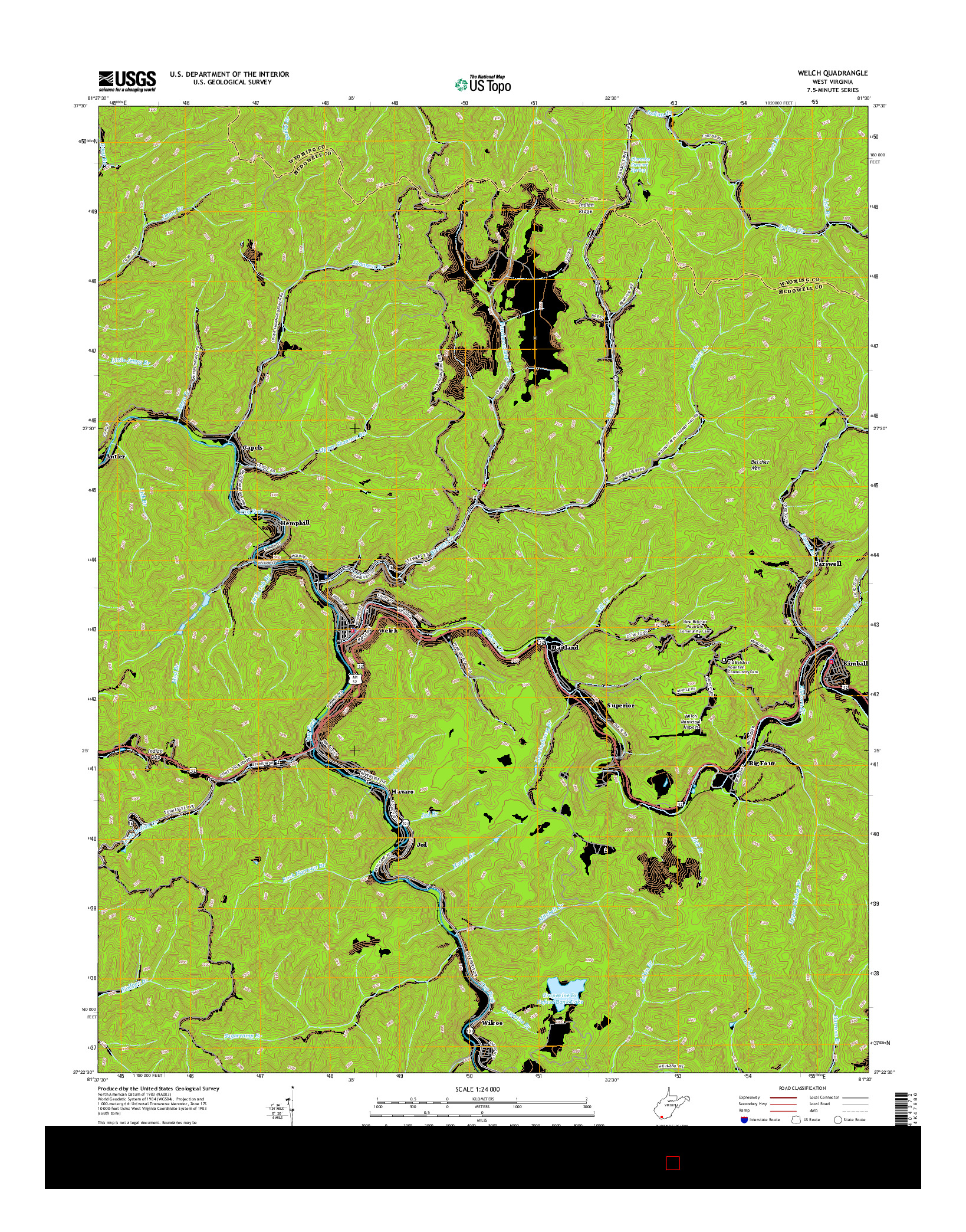 USGS US TOPO 7.5-MINUTE MAP FOR WELCH, WV 2016