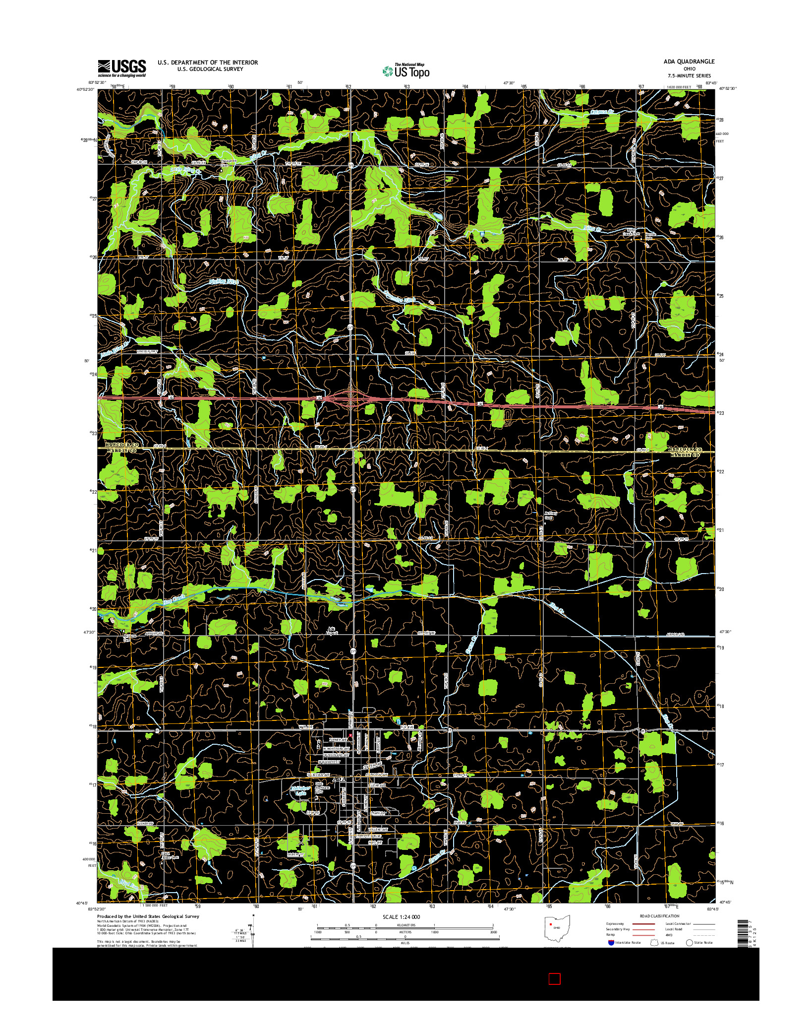 USGS US TOPO 7.5-MINUTE MAP FOR ADA, OH 2016