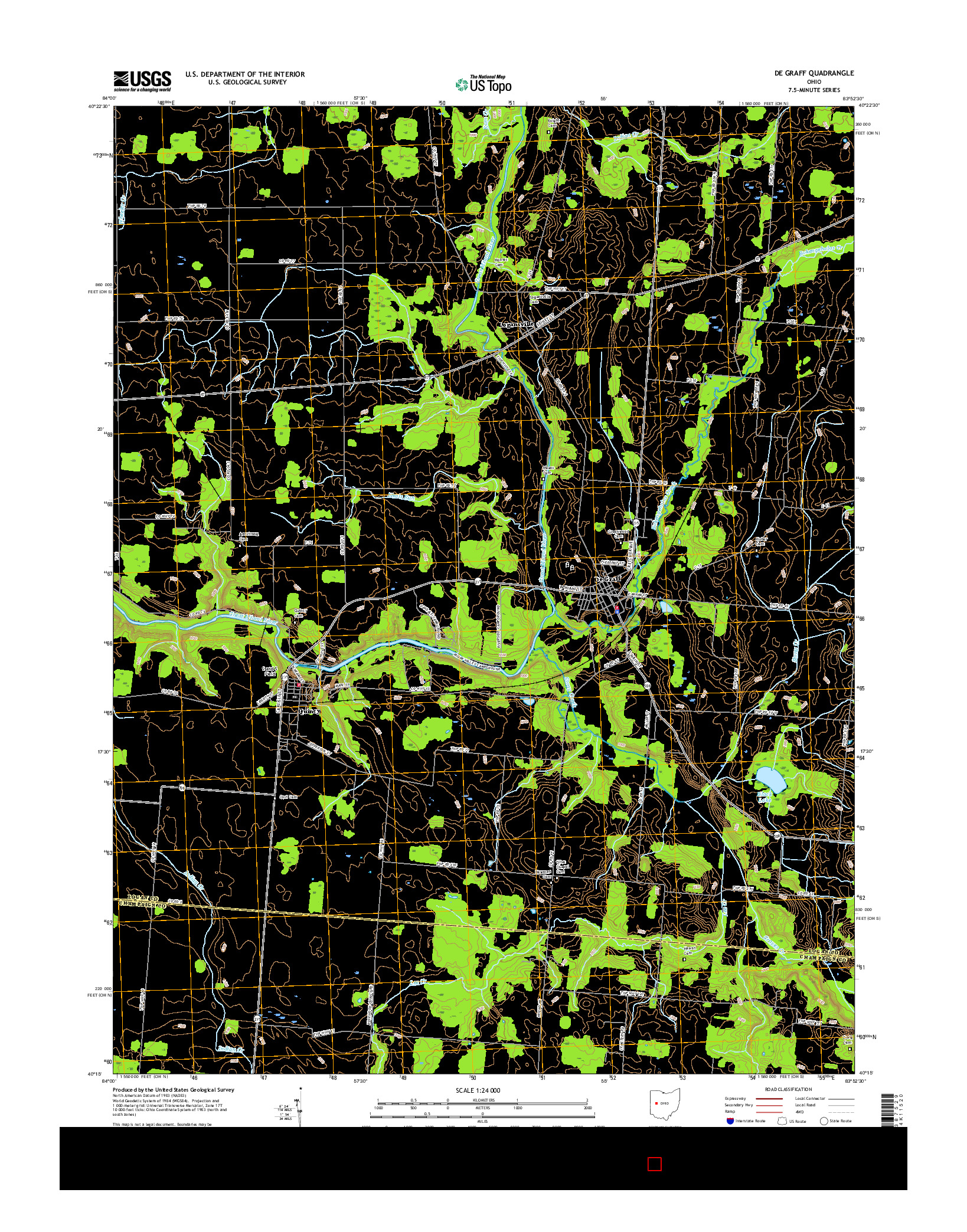 USGS US TOPO 7.5-MINUTE MAP FOR DE GRAFF, OH 2016