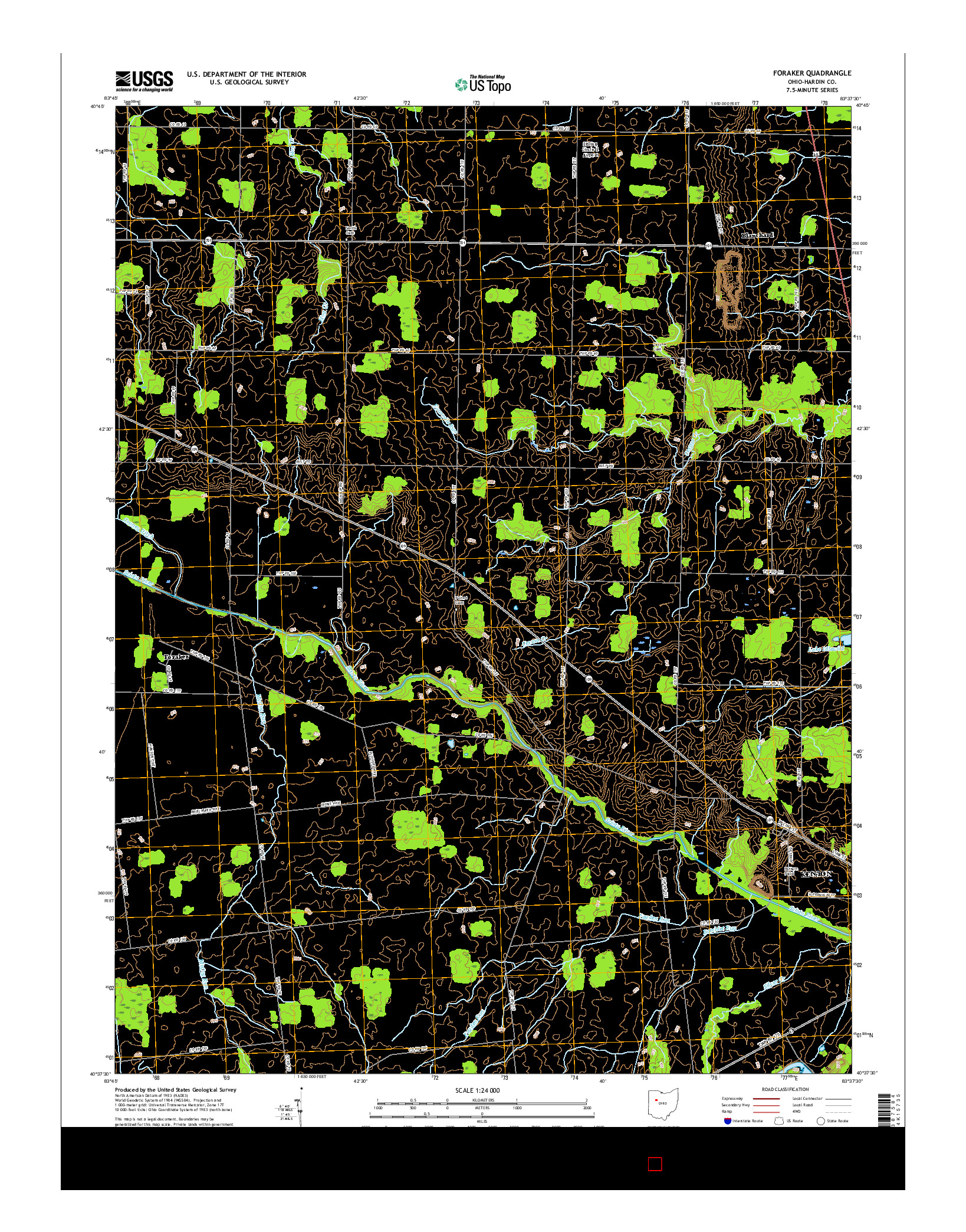 USGS US TOPO 7.5-MINUTE MAP FOR FORAKER, OH 2016