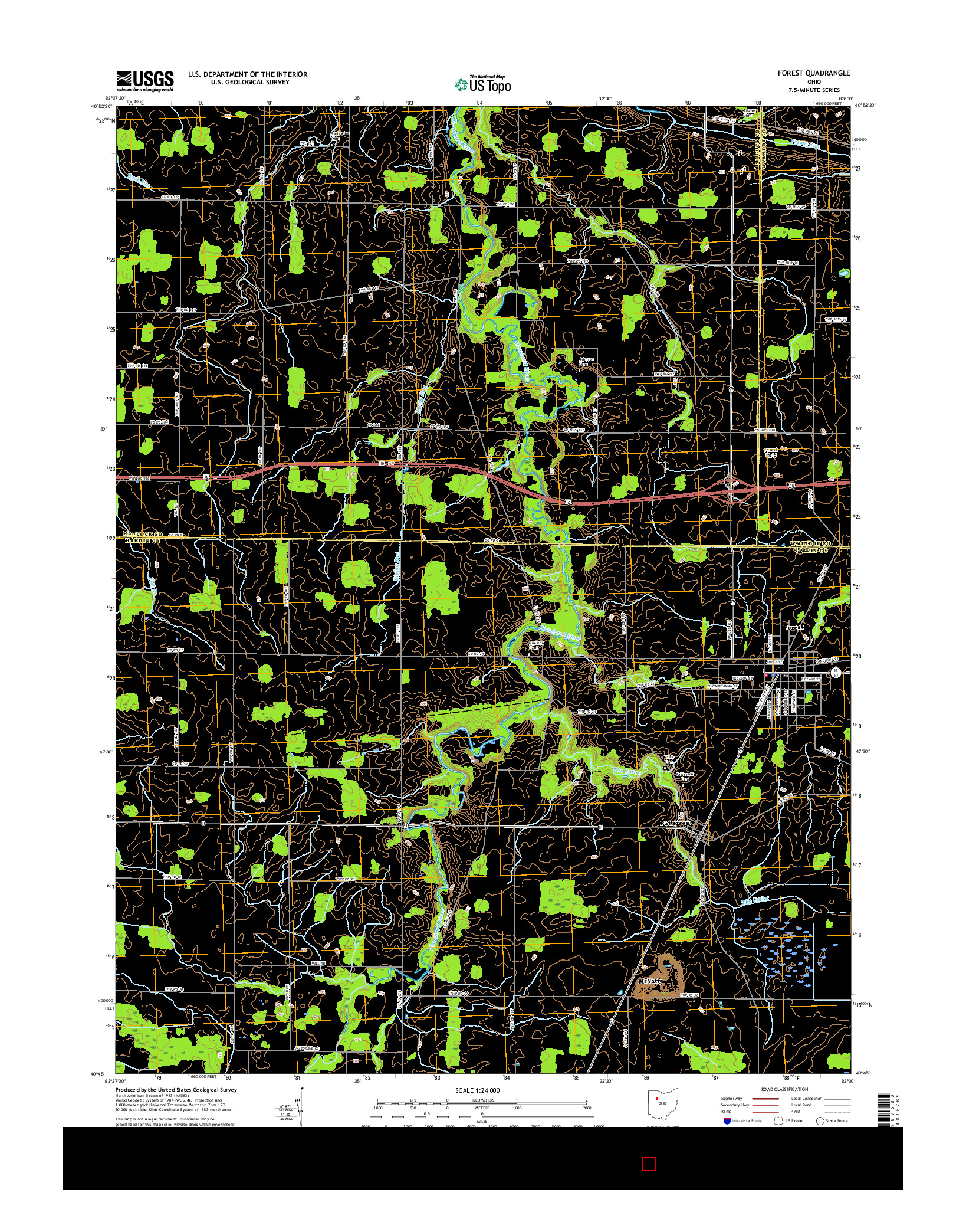 USGS US TOPO 7.5-MINUTE MAP FOR FOREST, OH 2016