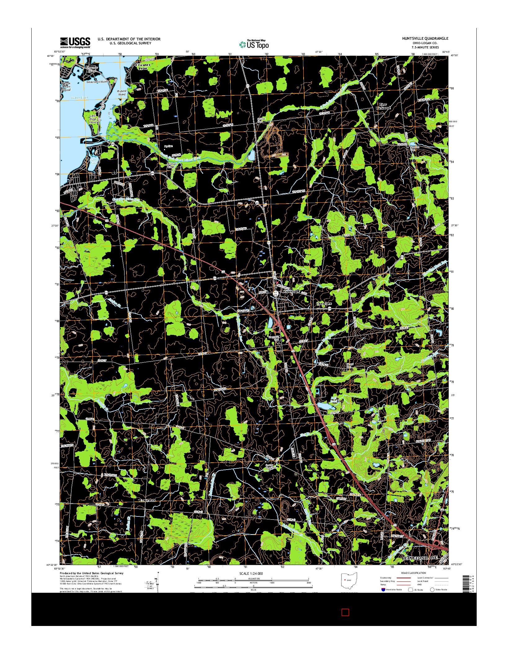 USGS US TOPO 7.5-MINUTE MAP FOR HUNTSVILLE, OH 2016