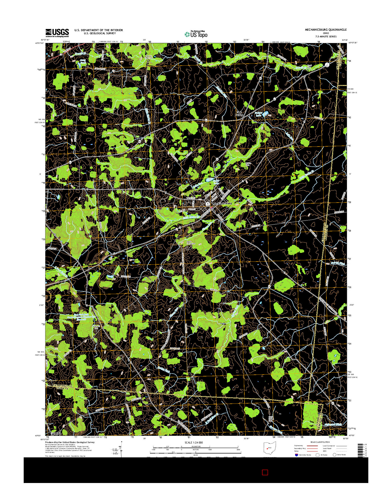 USGS US TOPO 7.5-MINUTE MAP FOR MECHANICSBURG, OH 2016