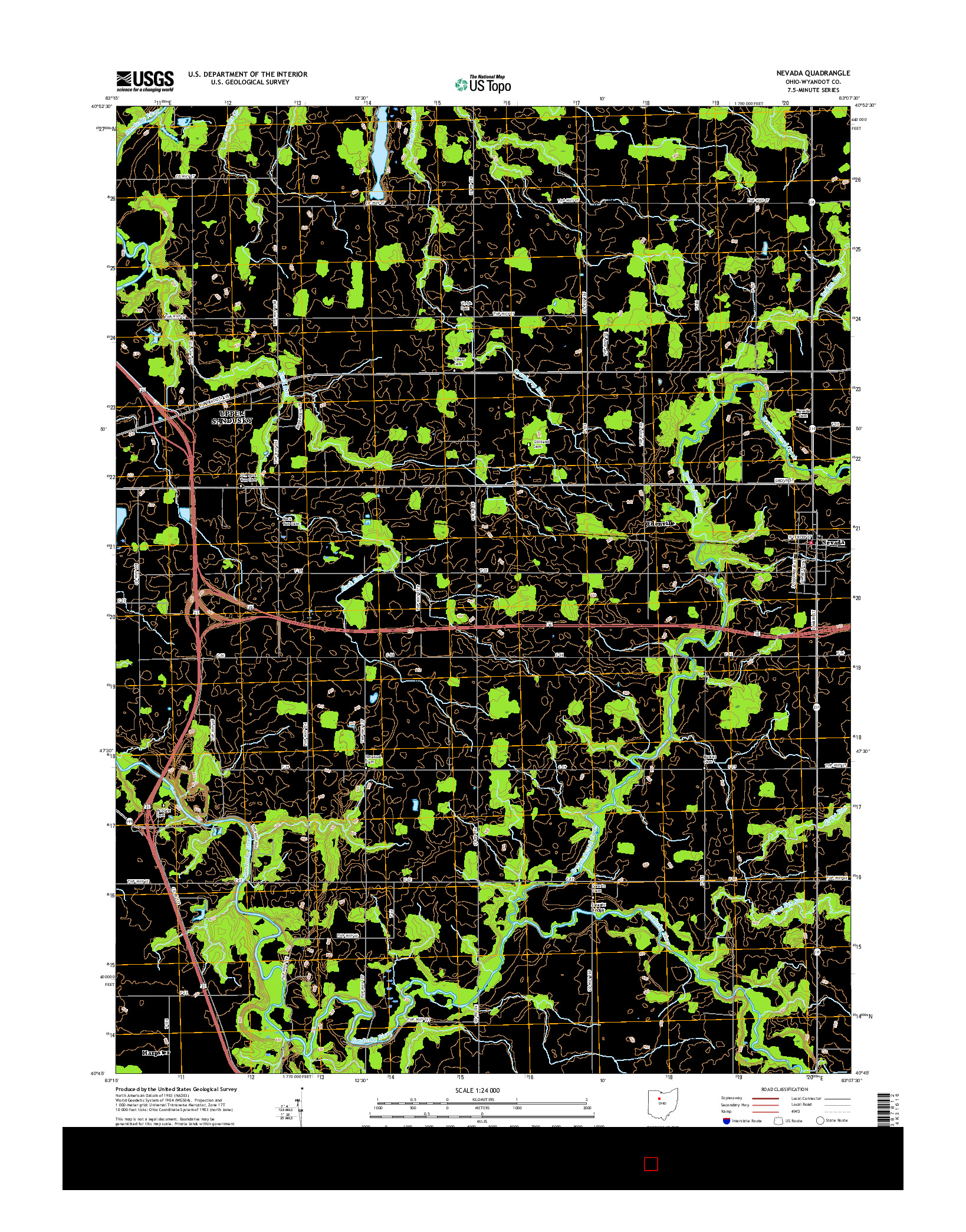 USGS US TOPO 7.5-MINUTE MAP FOR NEVADA, OH 2016