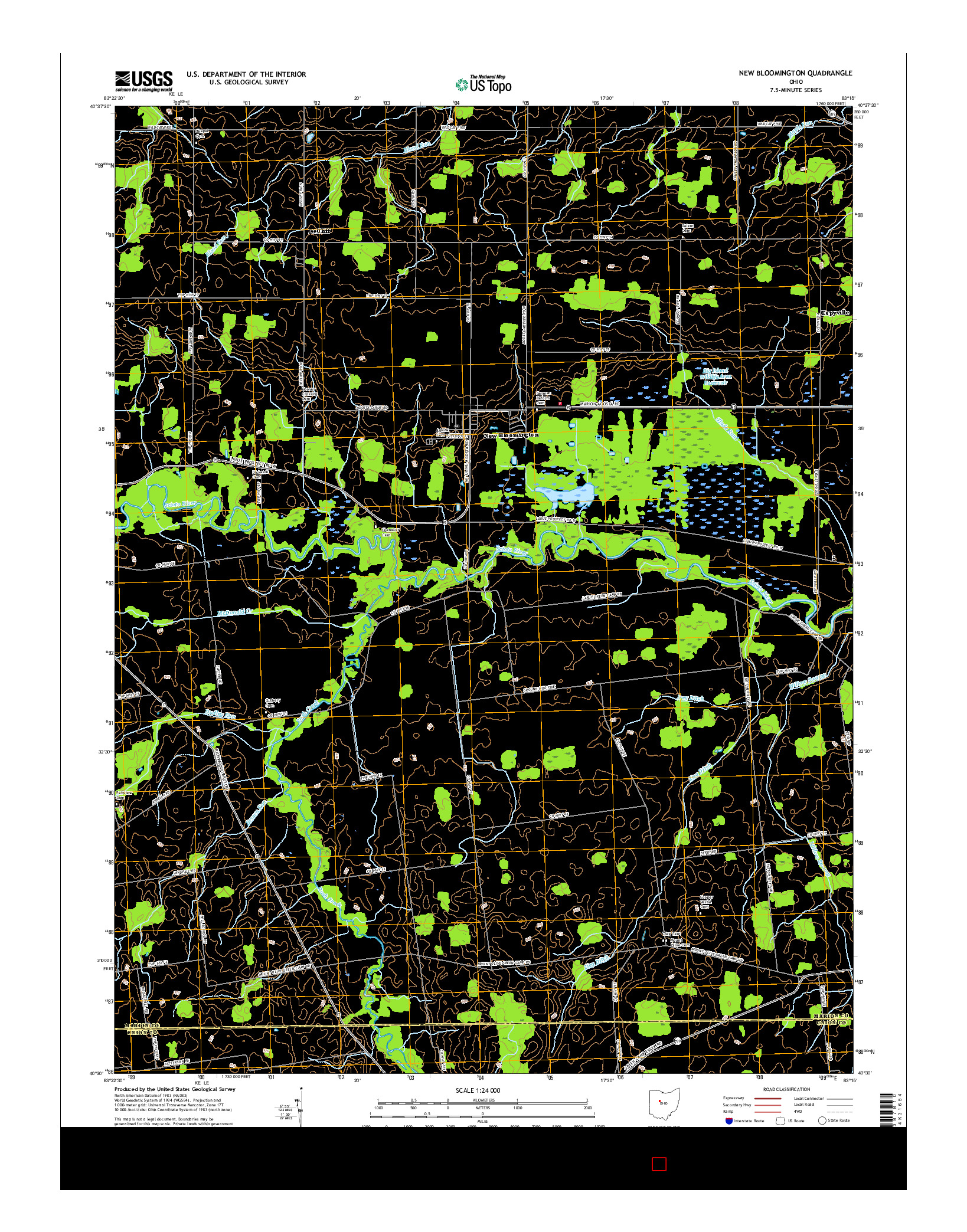 USGS US TOPO 7.5-MINUTE MAP FOR NEW BLOOMINGTON, OH 2016