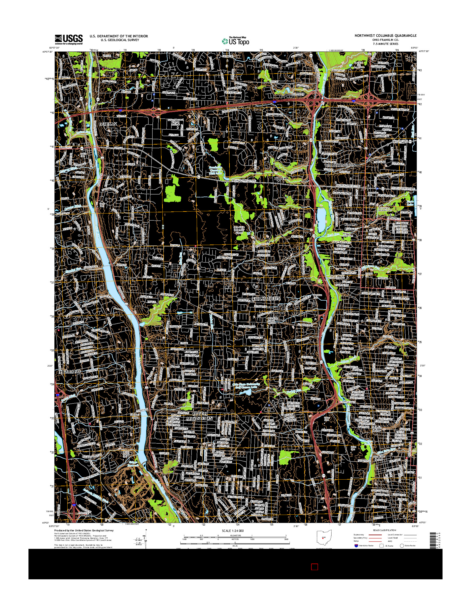 USGS US TOPO 7.5-MINUTE MAP FOR NORTHWEST COLUMBUS, OH 2016