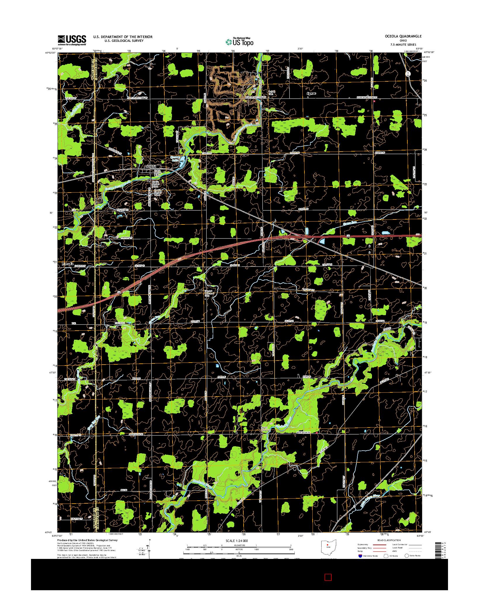 USGS US TOPO 7.5-MINUTE MAP FOR OCEOLA, OH 2016