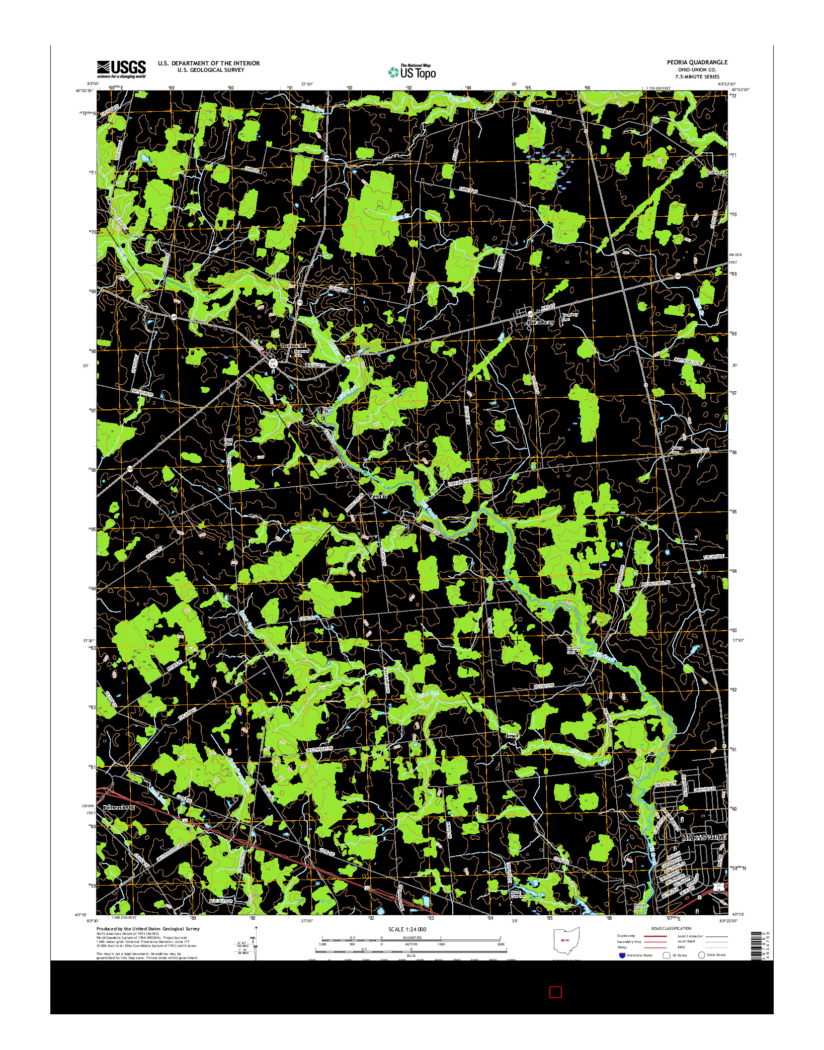 USGS US TOPO 7.5-MINUTE MAP FOR PEORIA, OH 2016