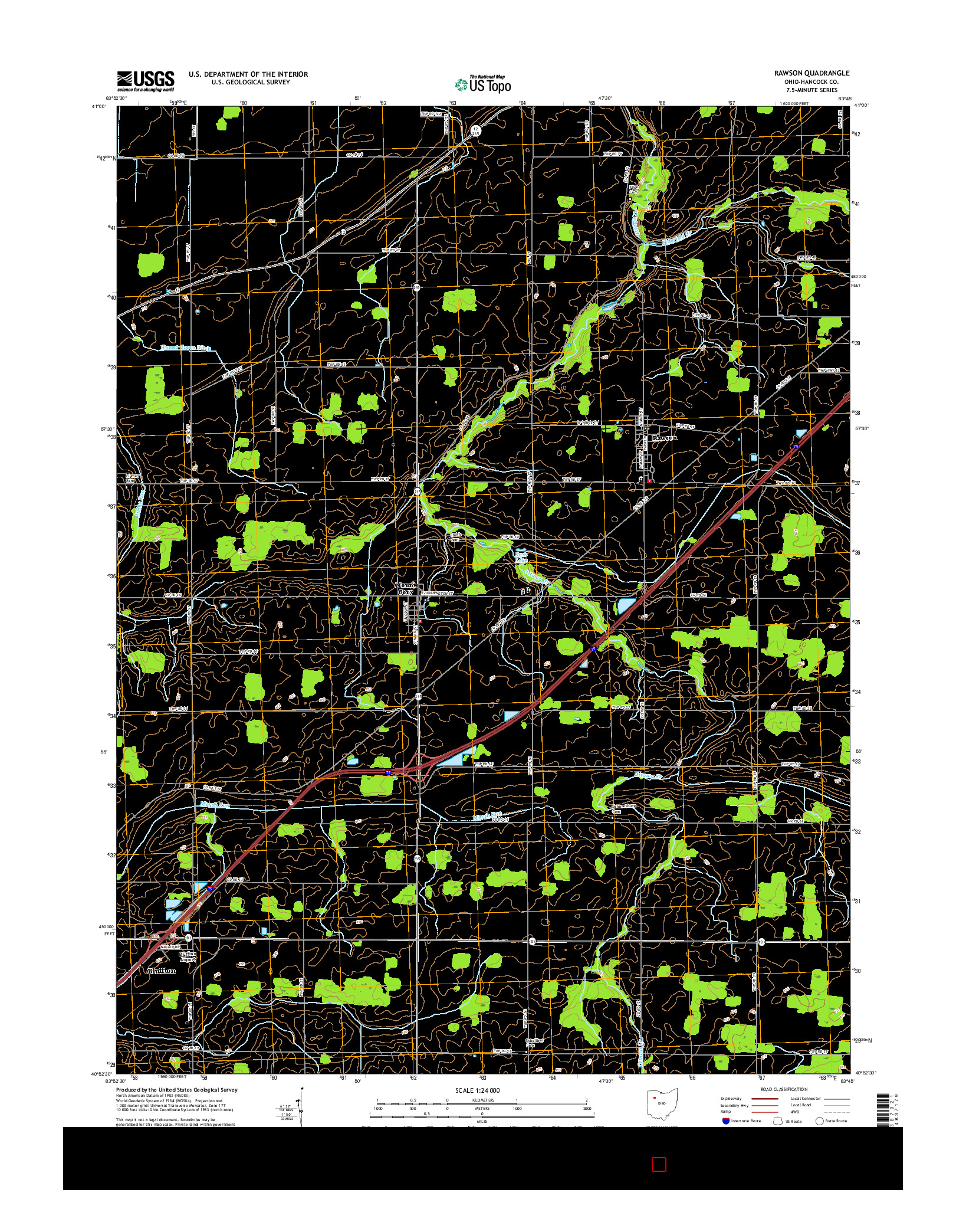 USGS US TOPO 7.5-MINUTE MAP FOR RAWSON, OH 2016