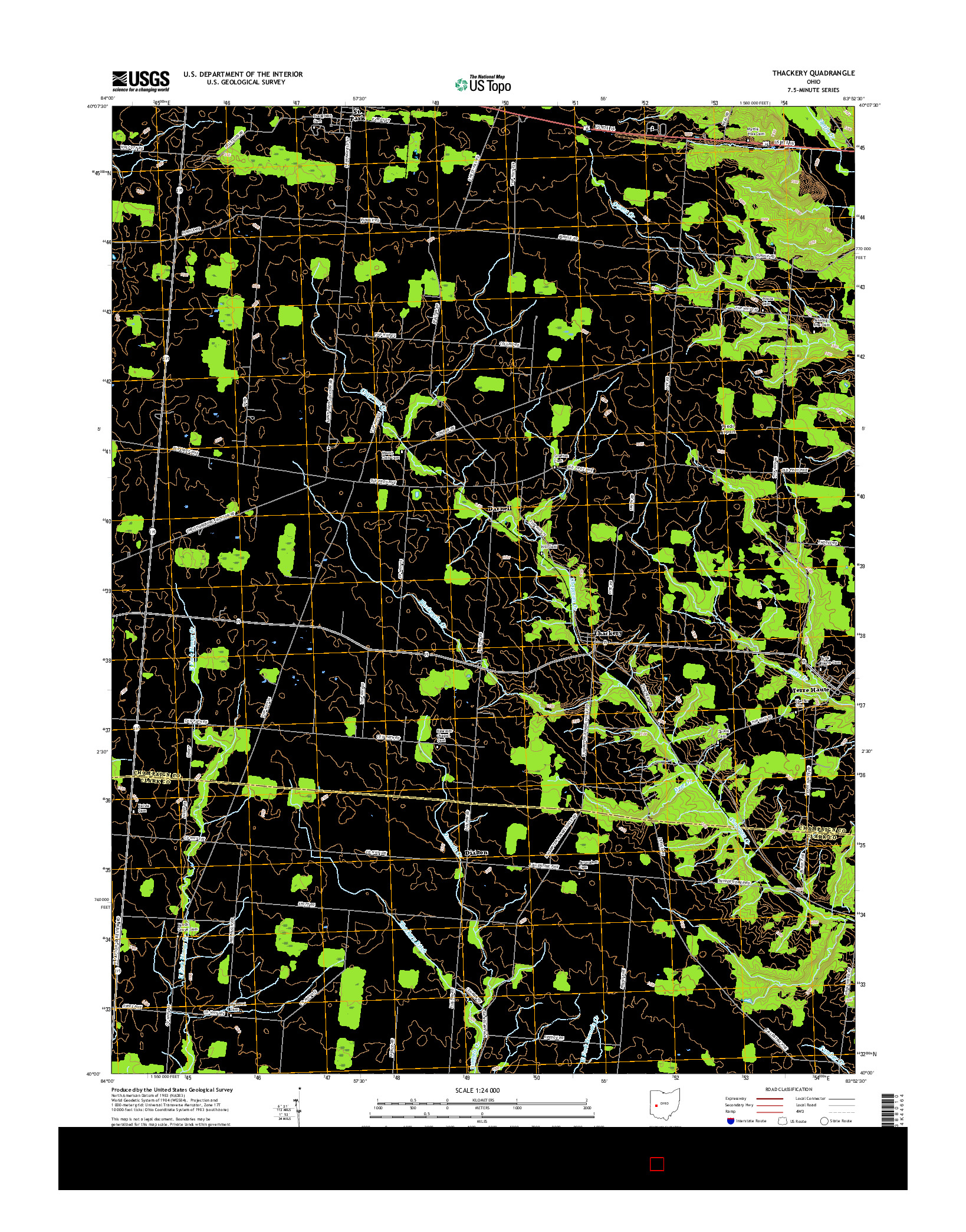 USGS US TOPO 7.5-MINUTE MAP FOR THACKERY, OH 2016