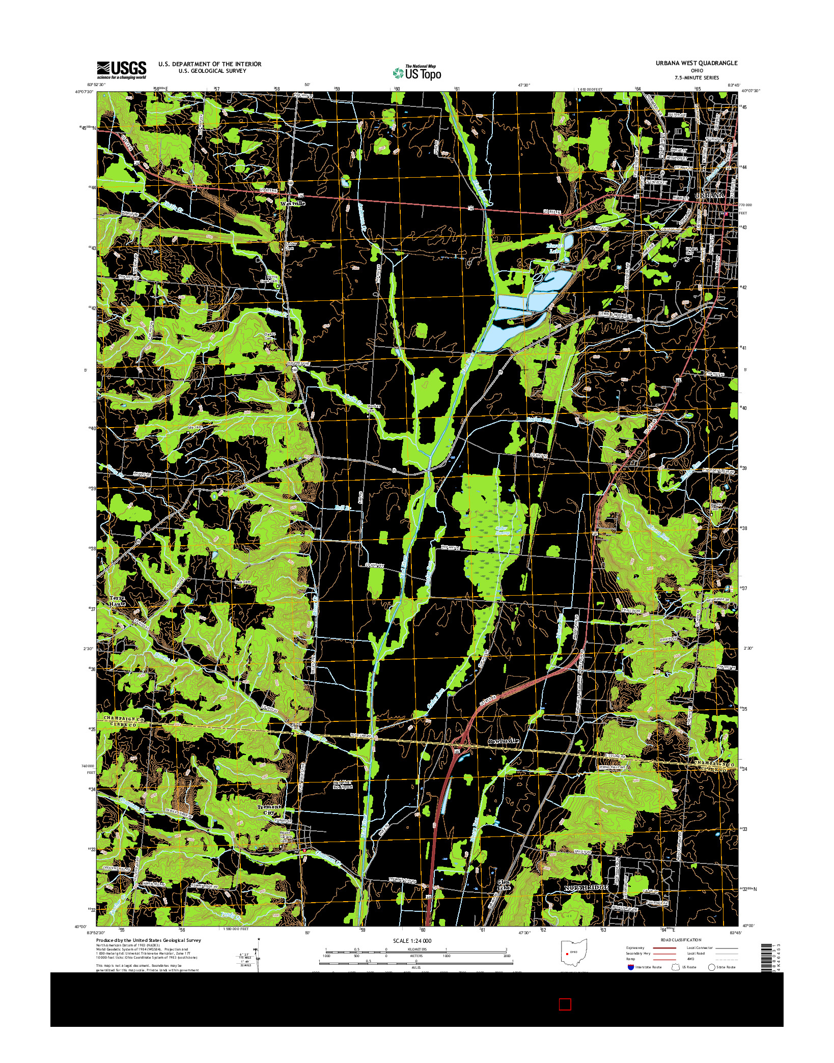 USGS US TOPO 7.5-MINUTE MAP FOR URBANA WEST, OH 2016