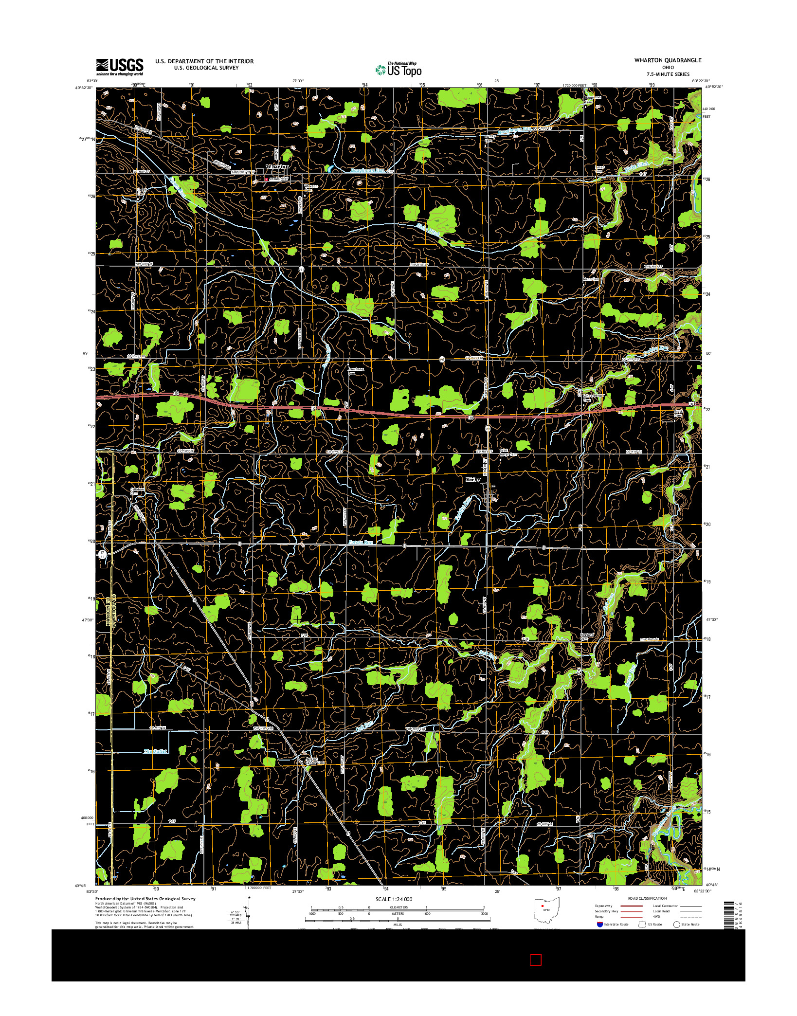 USGS US TOPO 7.5-MINUTE MAP FOR WHARTON, OH 2016