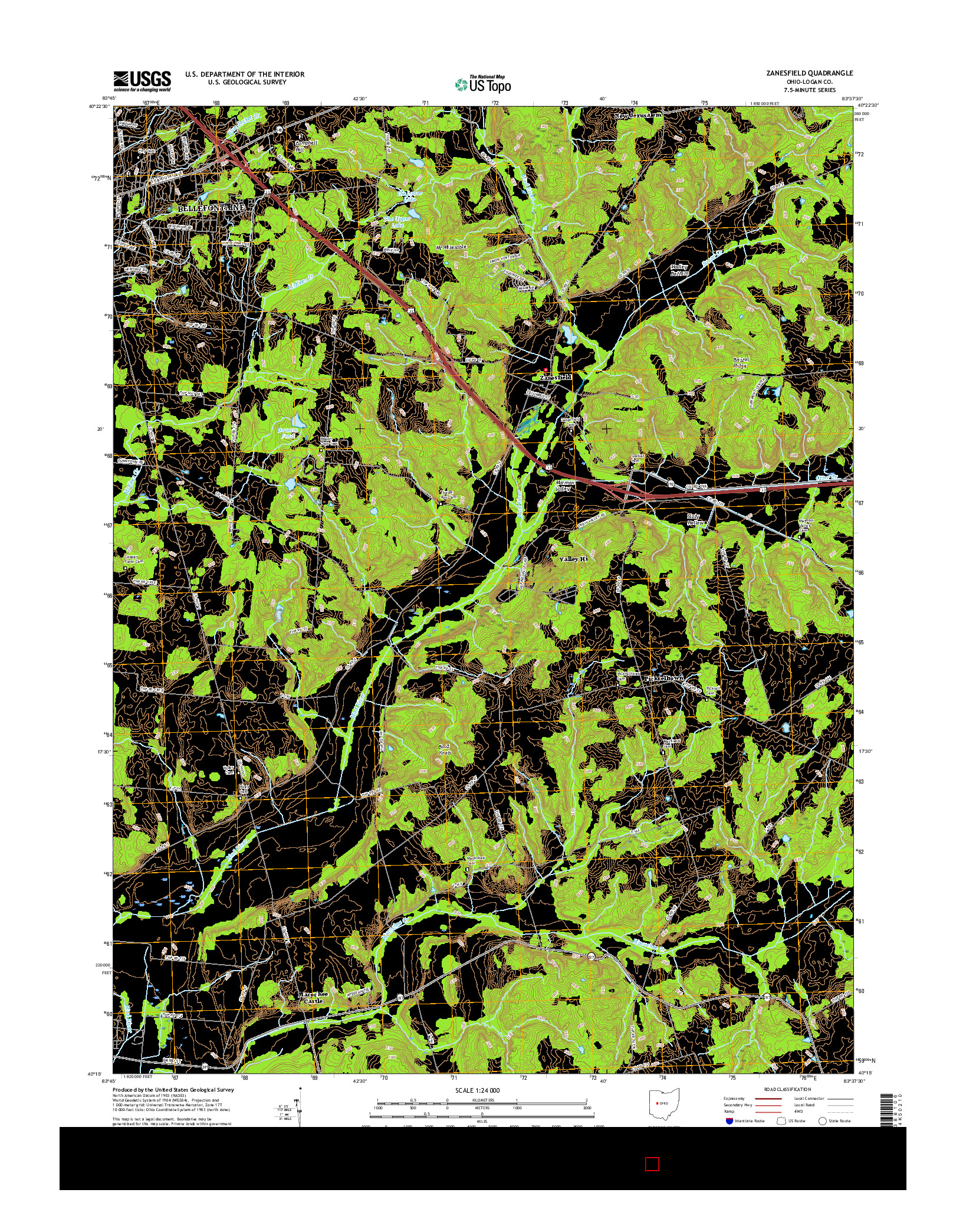 USGS US TOPO 7.5-MINUTE MAP FOR ZANESFIELD, OH 2016
