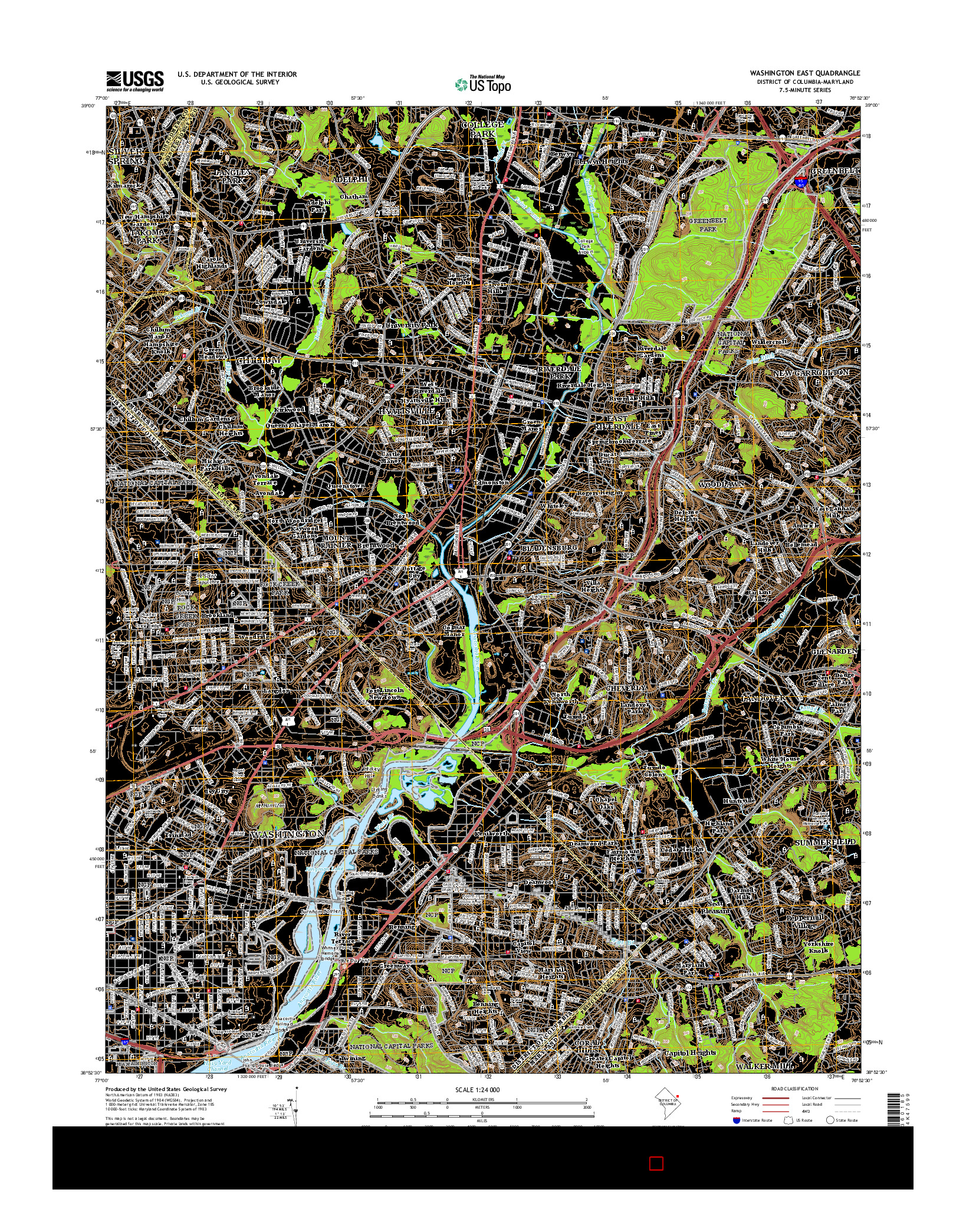 USGS US TOPO 7.5-MINUTE MAP FOR WASHINGTON EAST, DC-MD 2016