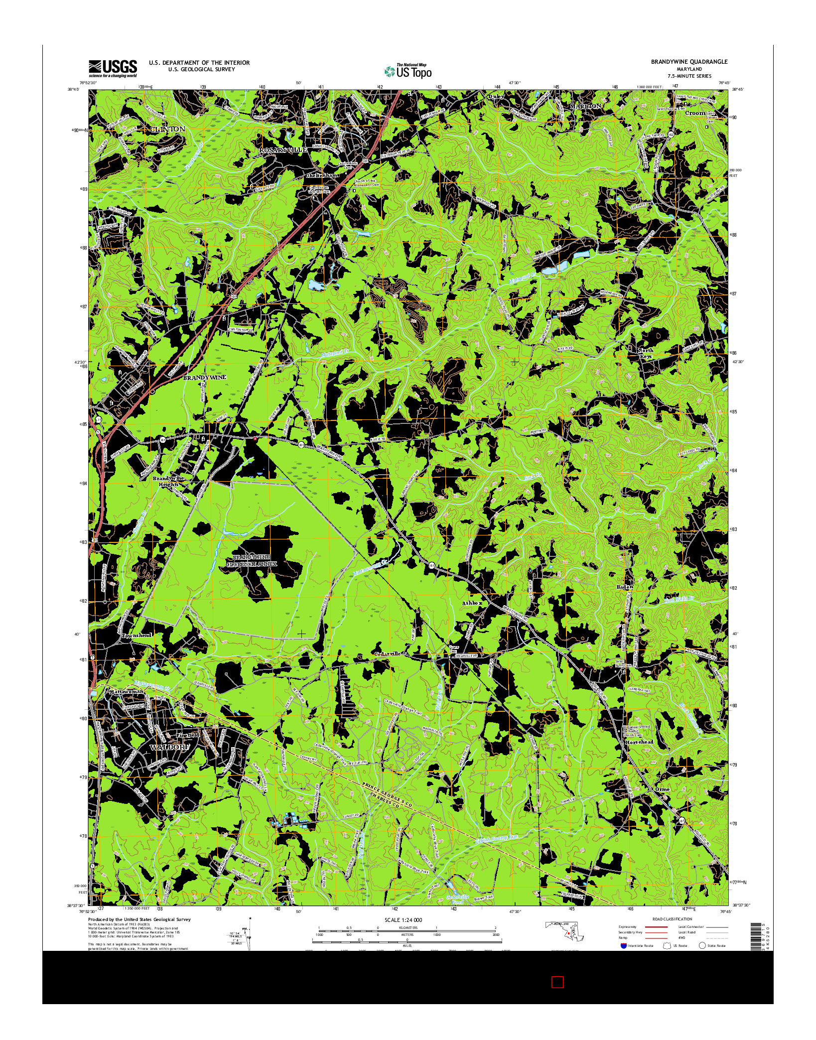 USGS US TOPO 7.5-MINUTE MAP FOR BRANDYWINE, MD 2016