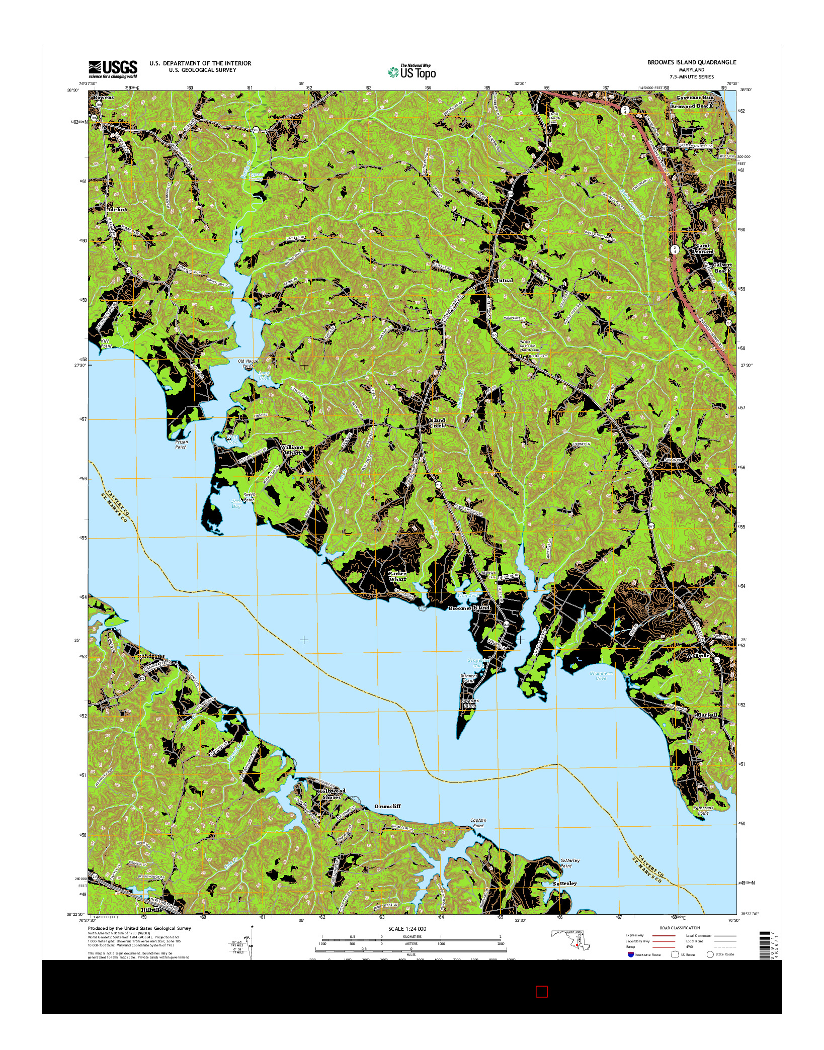 USGS US TOPO 7.5-MINUTE MAP FOR BROOMES ISLAND, MD 2016