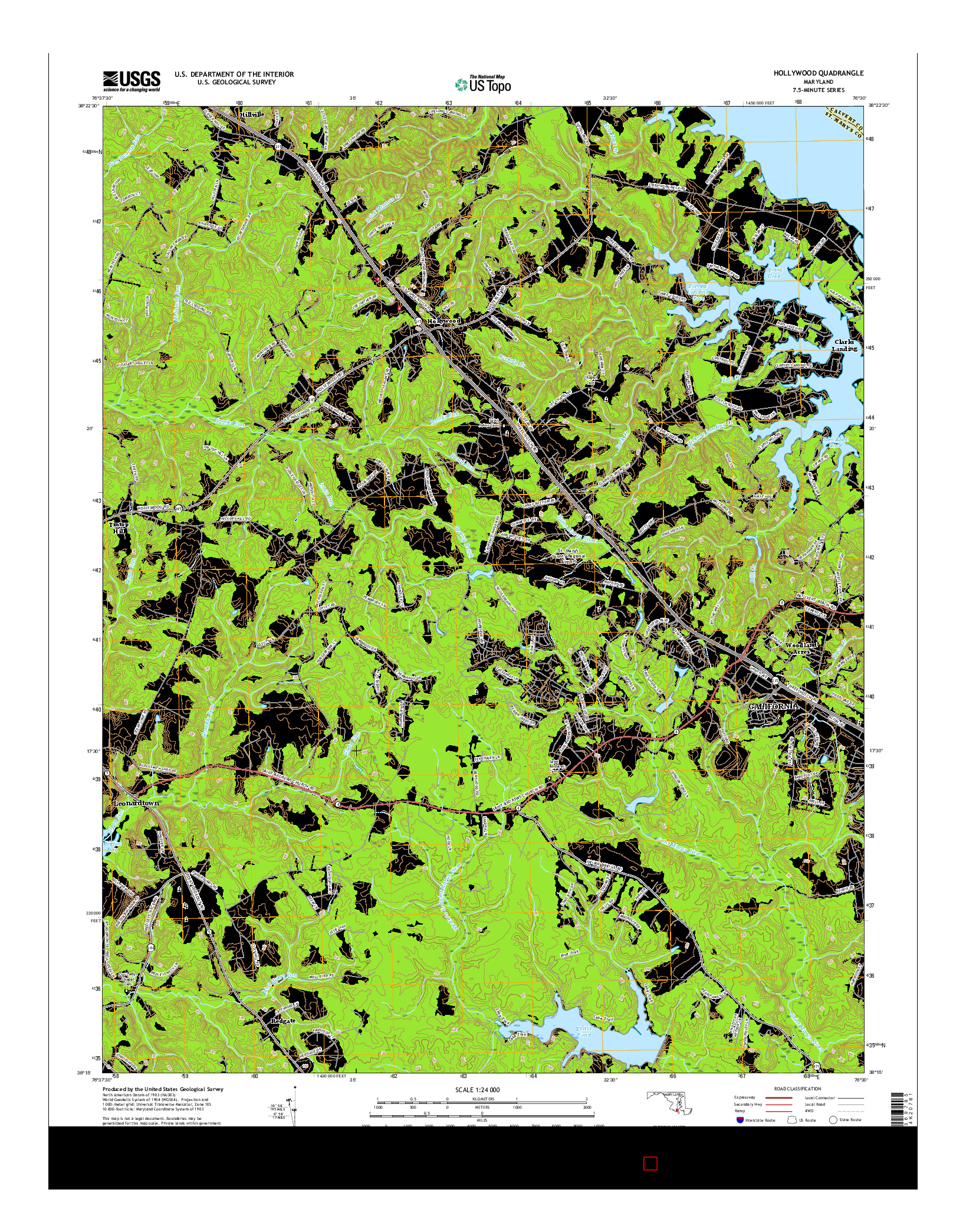 USGS US TOPO 7.5-MINUTE MAP FOR HOLLYWOOD, MD 2016