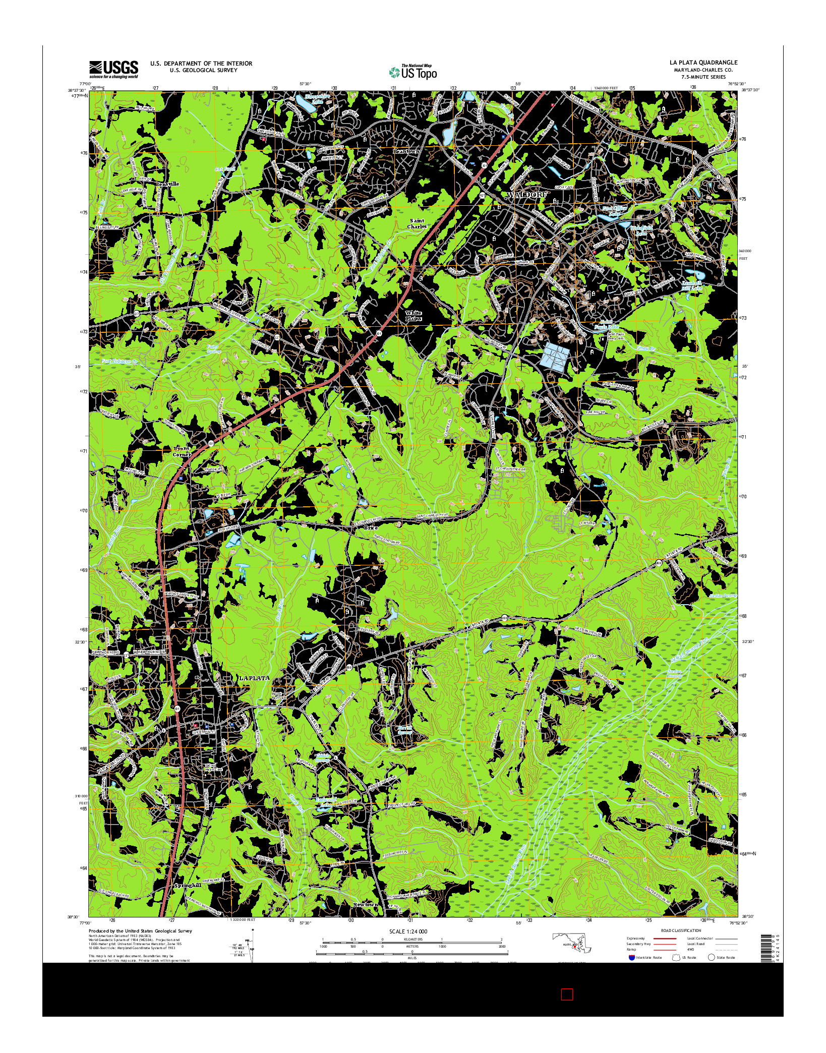 USGS US TOPO 7.5-MINUTE MAP FOR LA PLATA, MD 2016