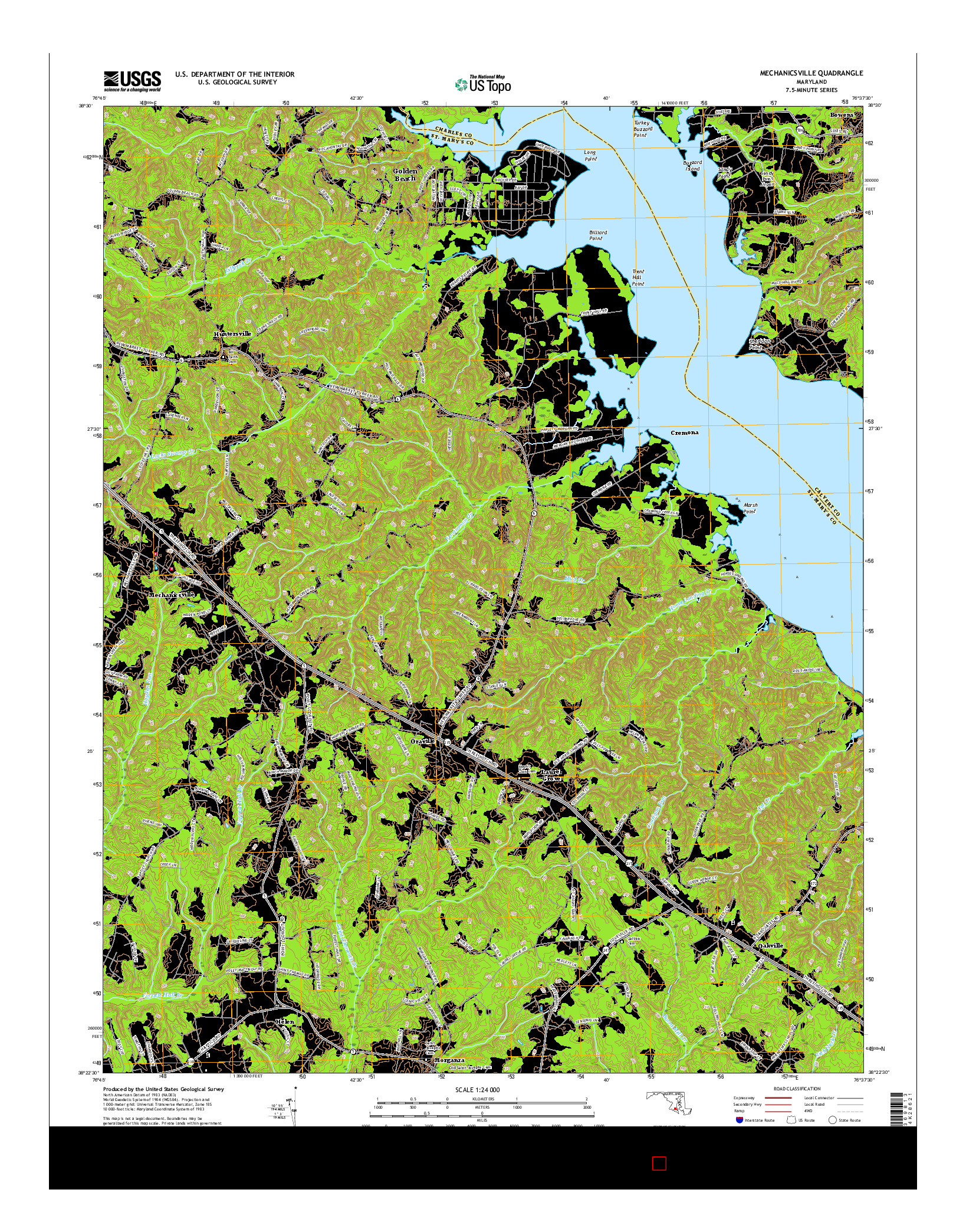 USGS US TOPO 7.5-MINUTE MAP FOR MECHANICSVILLE, MD 2016