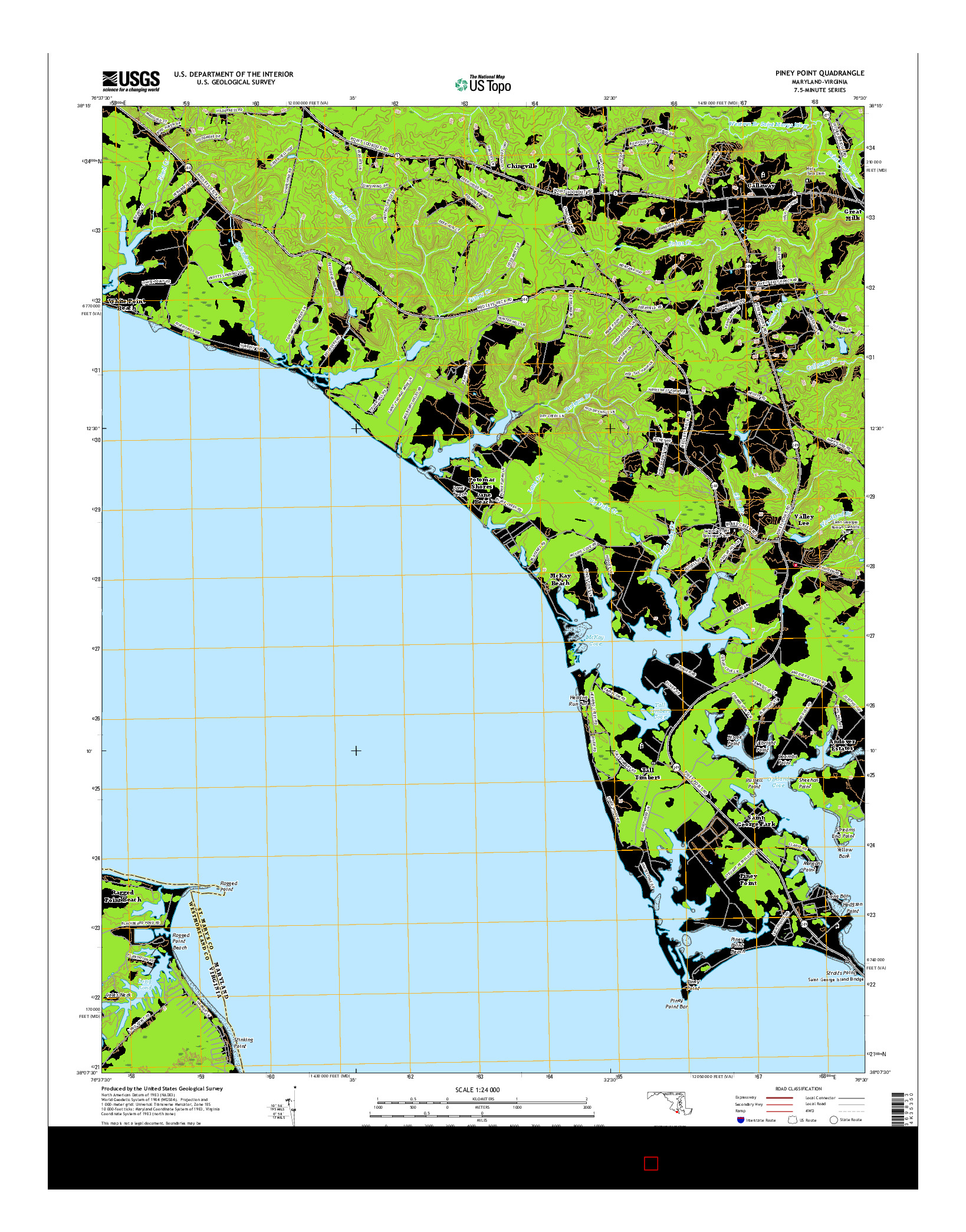 USGS US TOPO 7.5-MINUTE MAP FOR PINEY POINT, MD-VA 2016