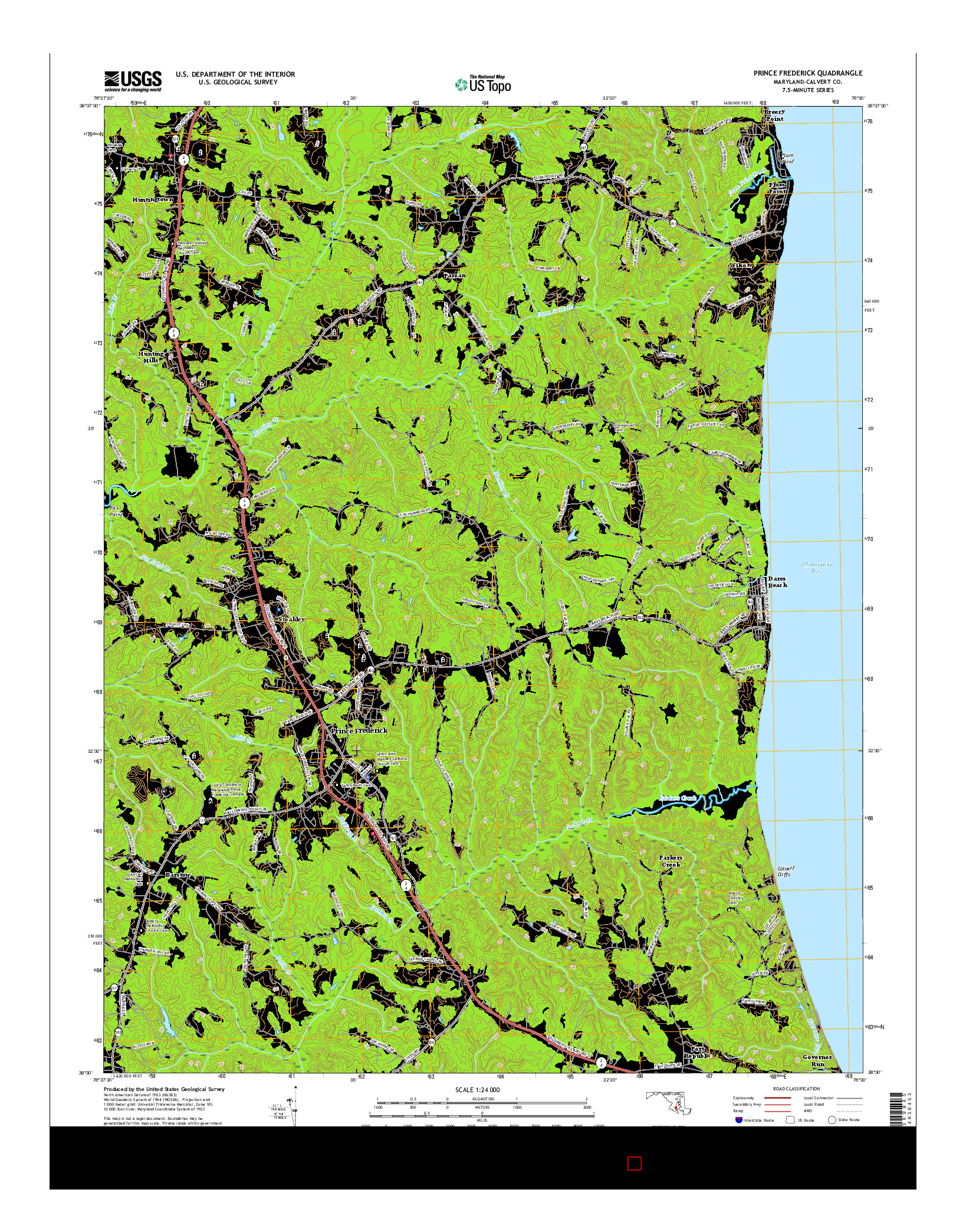 USGS US TOPO 7.5-MINUTE MAP FOR PRINCE FREDERICK, MD 2016