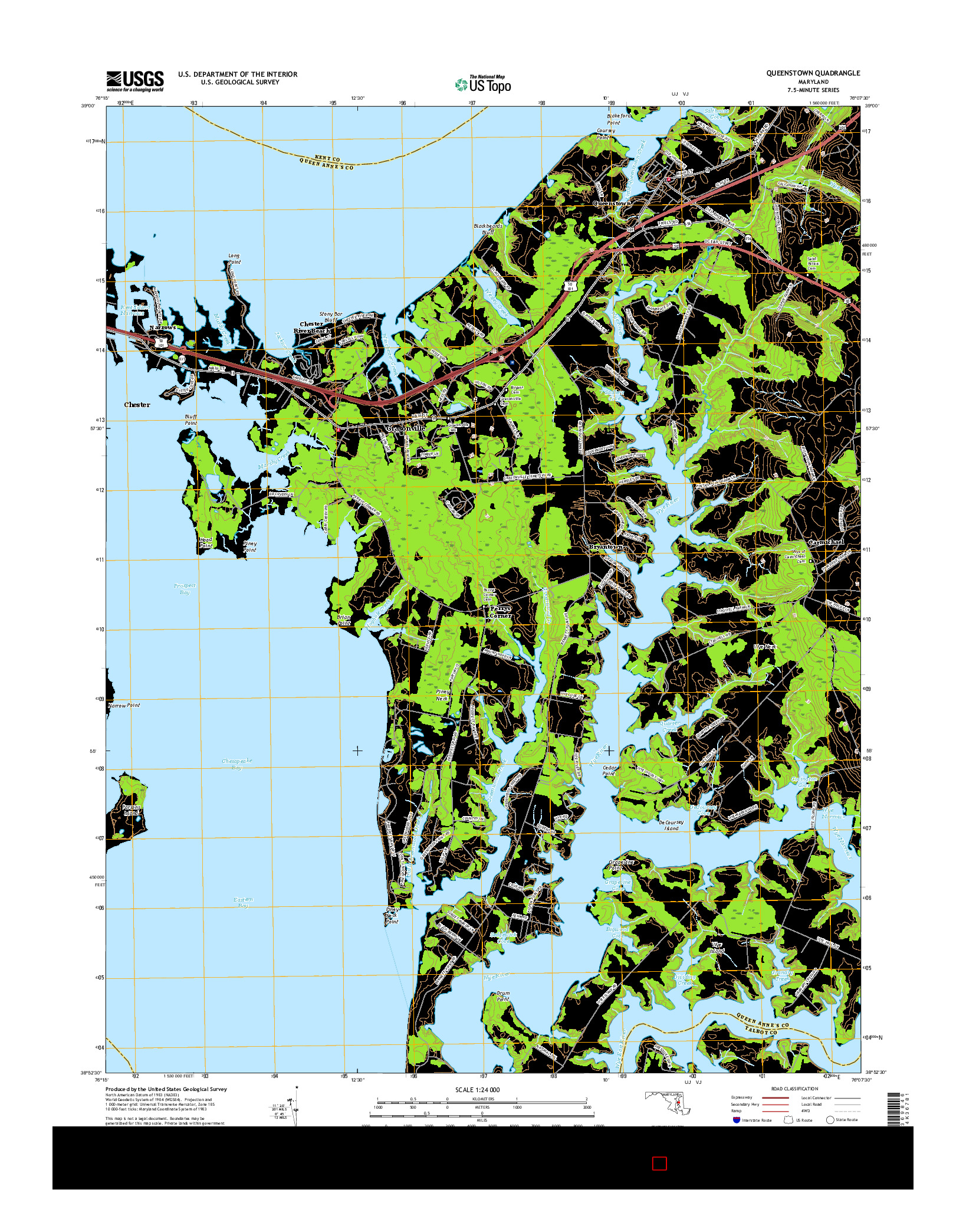 USGS US TOPO 7.5-MINUTE MAP FOR QUEENSTOWN, MD 2016