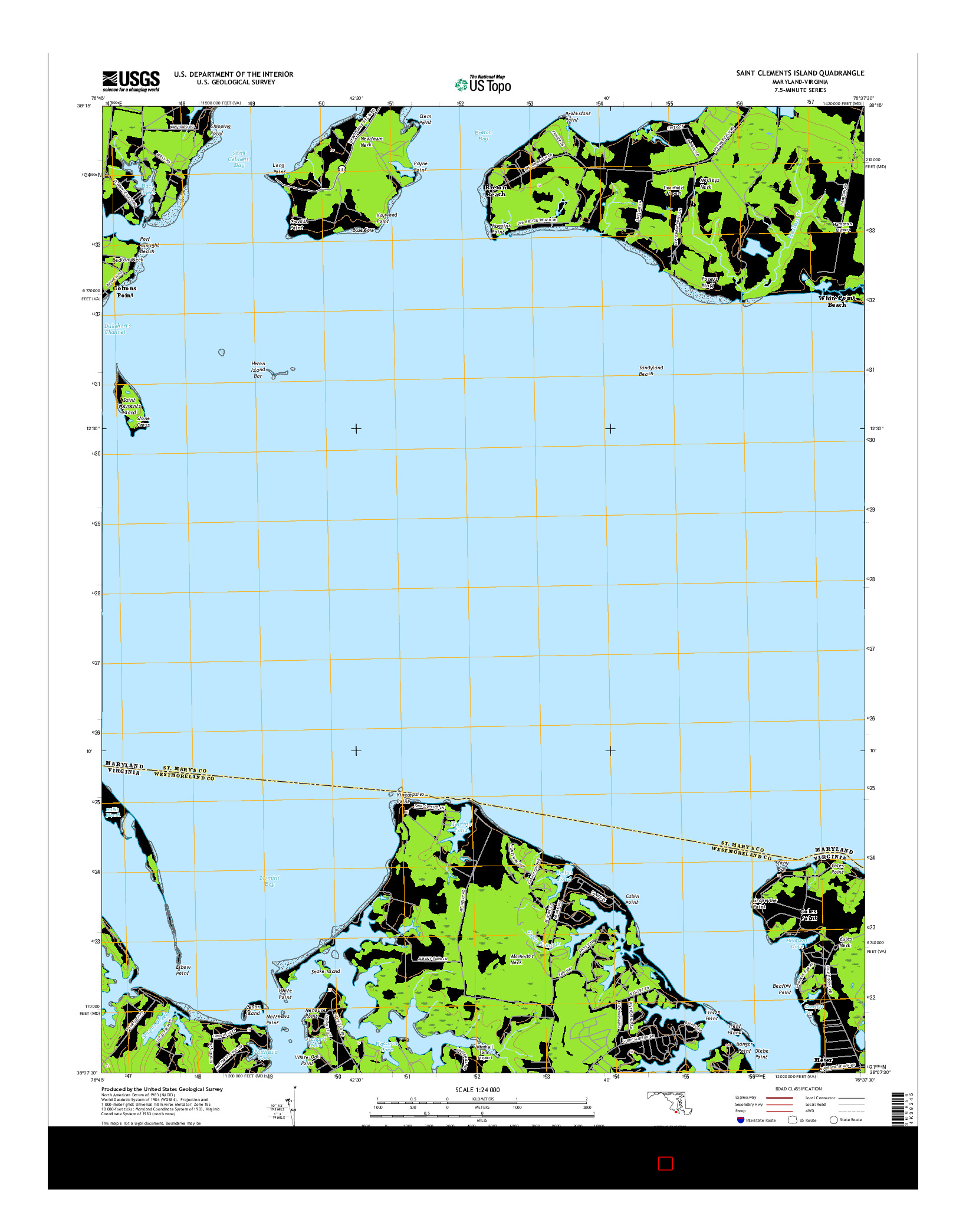 USGS US TOPO 7.5-MINUTE MAP FOR SAINT CLEMENTS ISLAND, MD-VA 2016