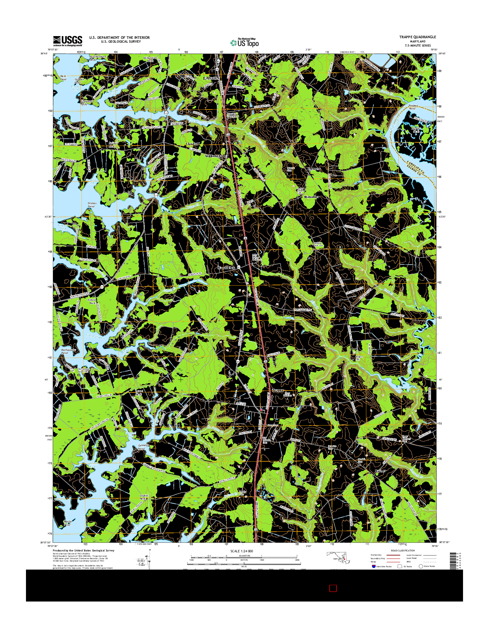 USGS US TOPO 7.5-MINUTE MAP FOR TRAPPE, MD 2016