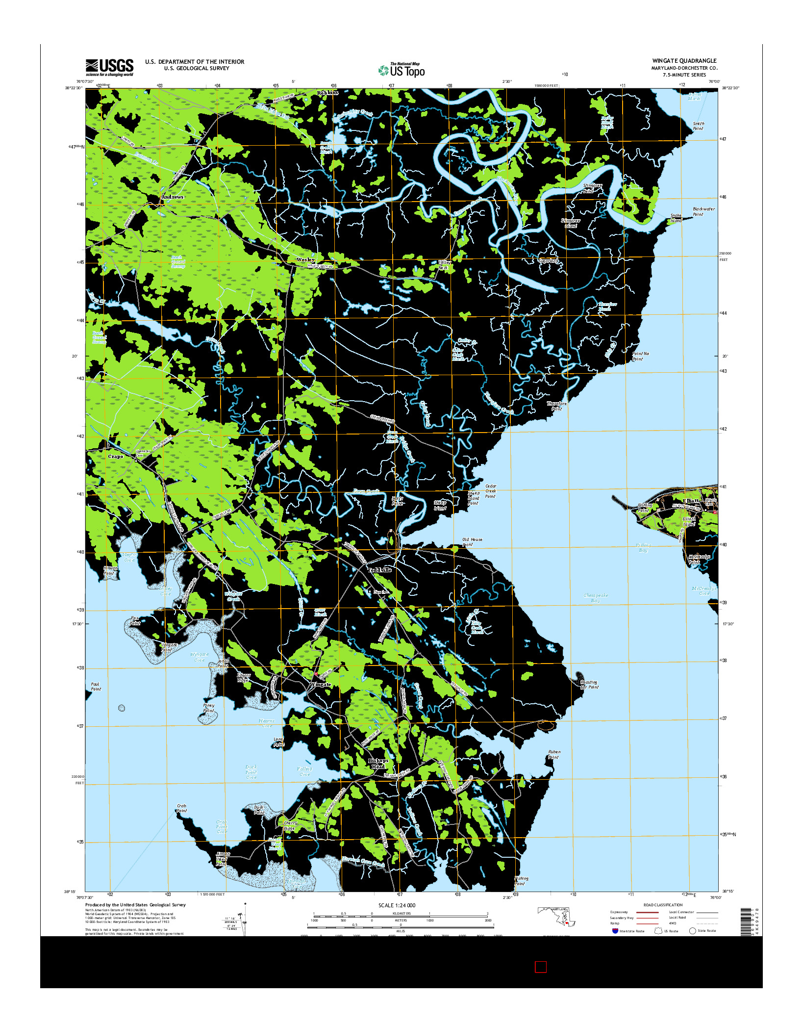 USGS US TOPO 7.5-MINUTE MAP FOR WINGATE, MD 2016