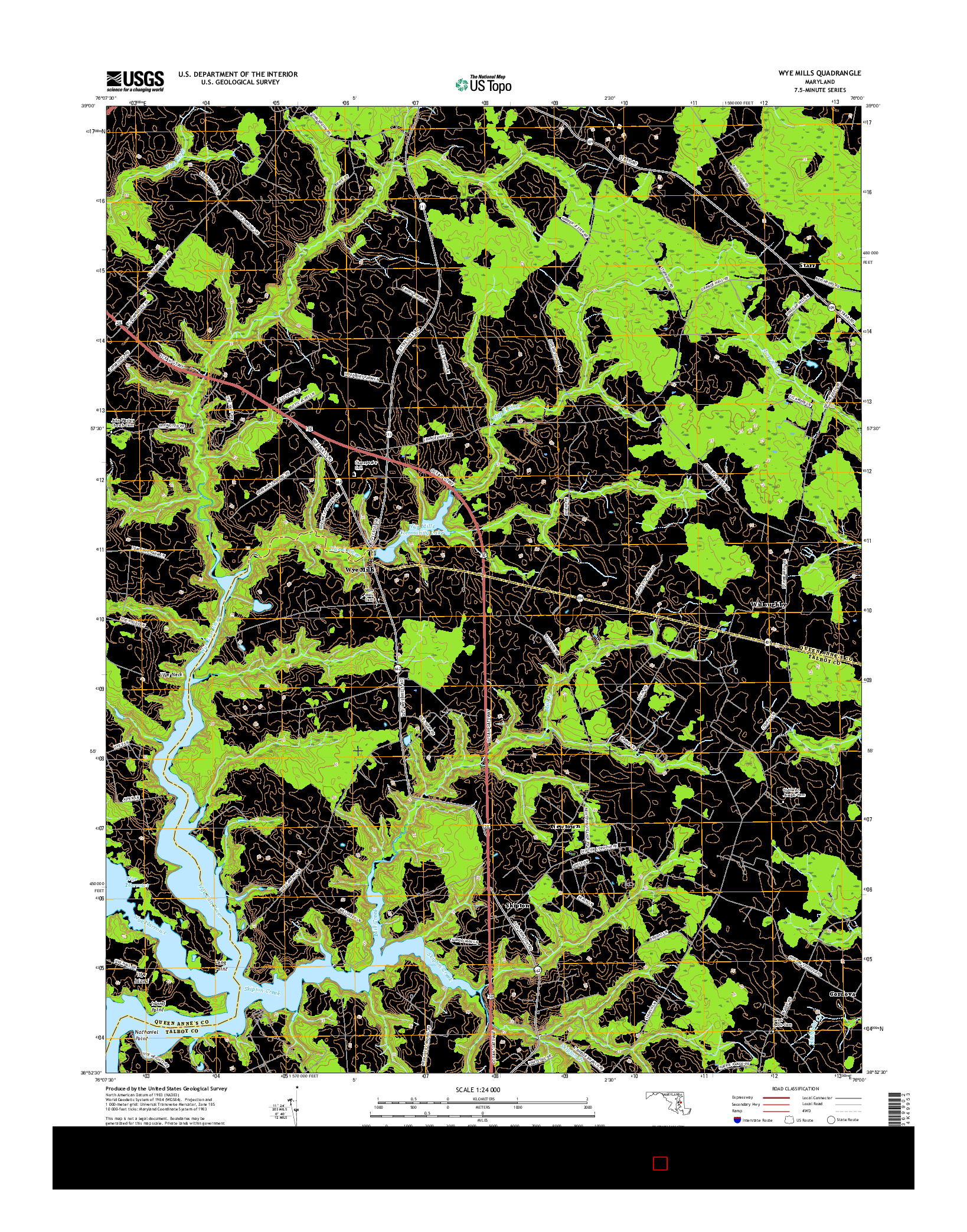 USGS US TOPO 7.5-MINUTE MAP FOR WYE MILLS, MD 2016