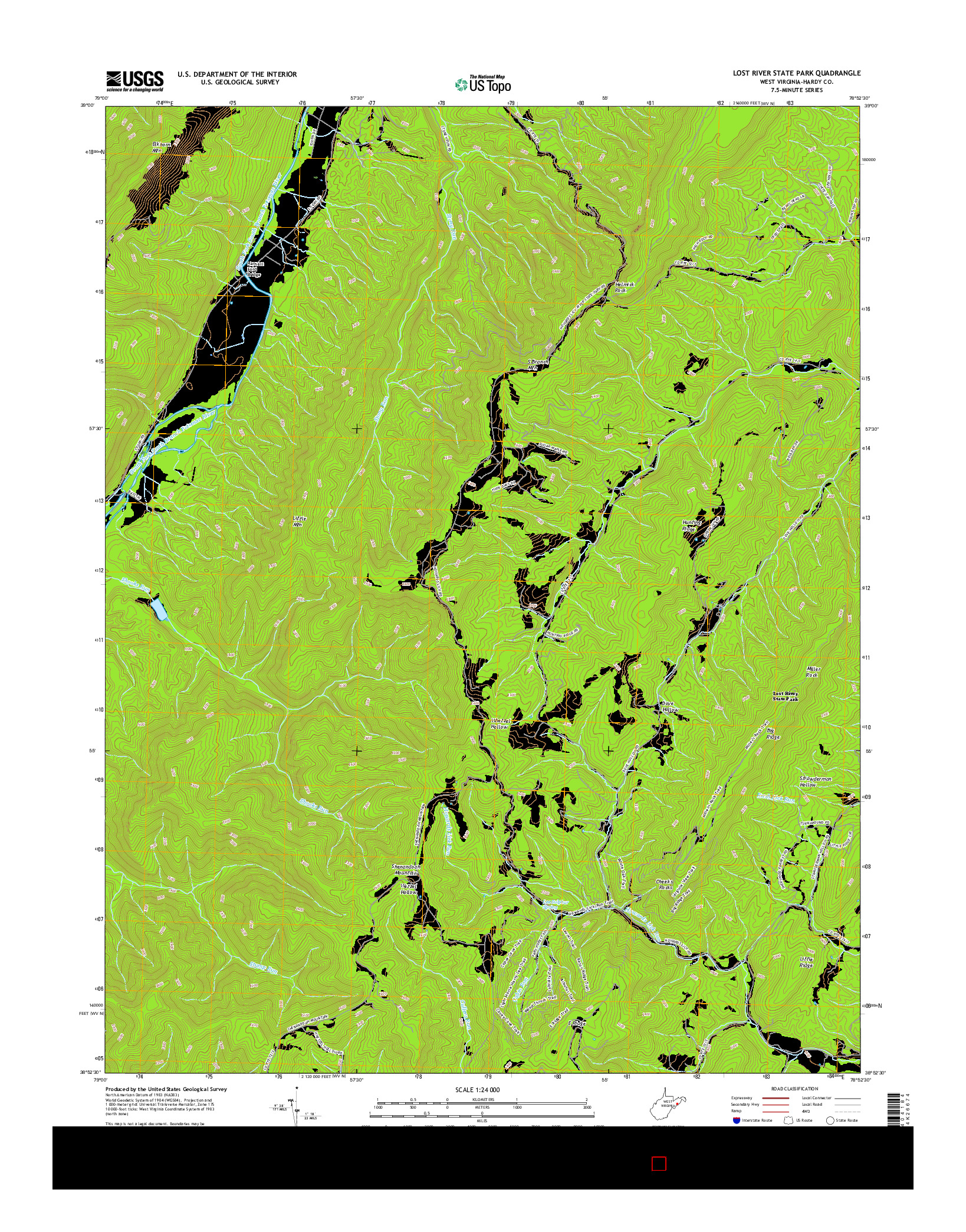 USGS US TOPO 7.5-MINUTE MAP FOR LOST RIVER STATE PARK, WV 2016