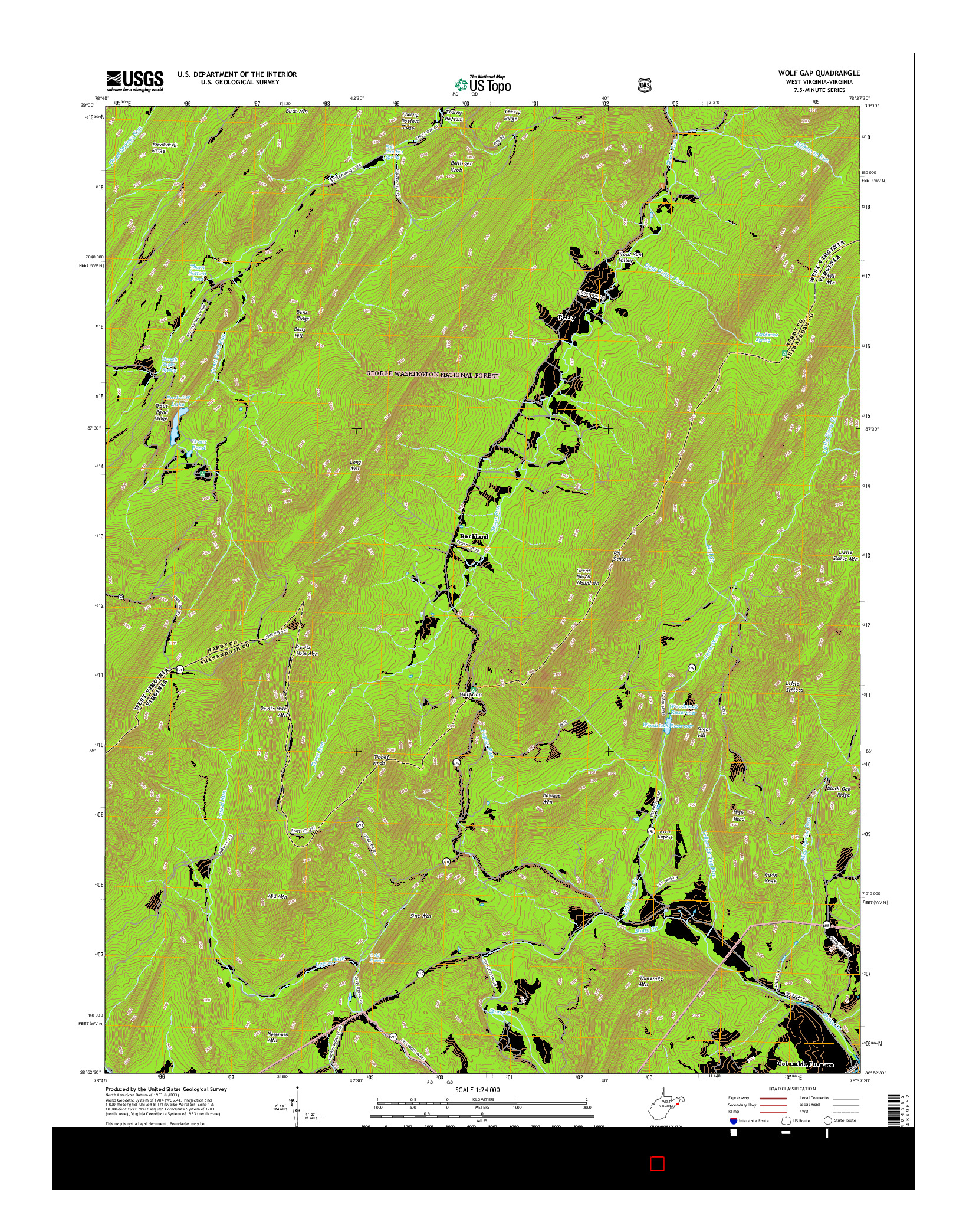 USGS US TOPO 7.5-MINUTE MAP FOR WOLF GAP, WV-VA 2016