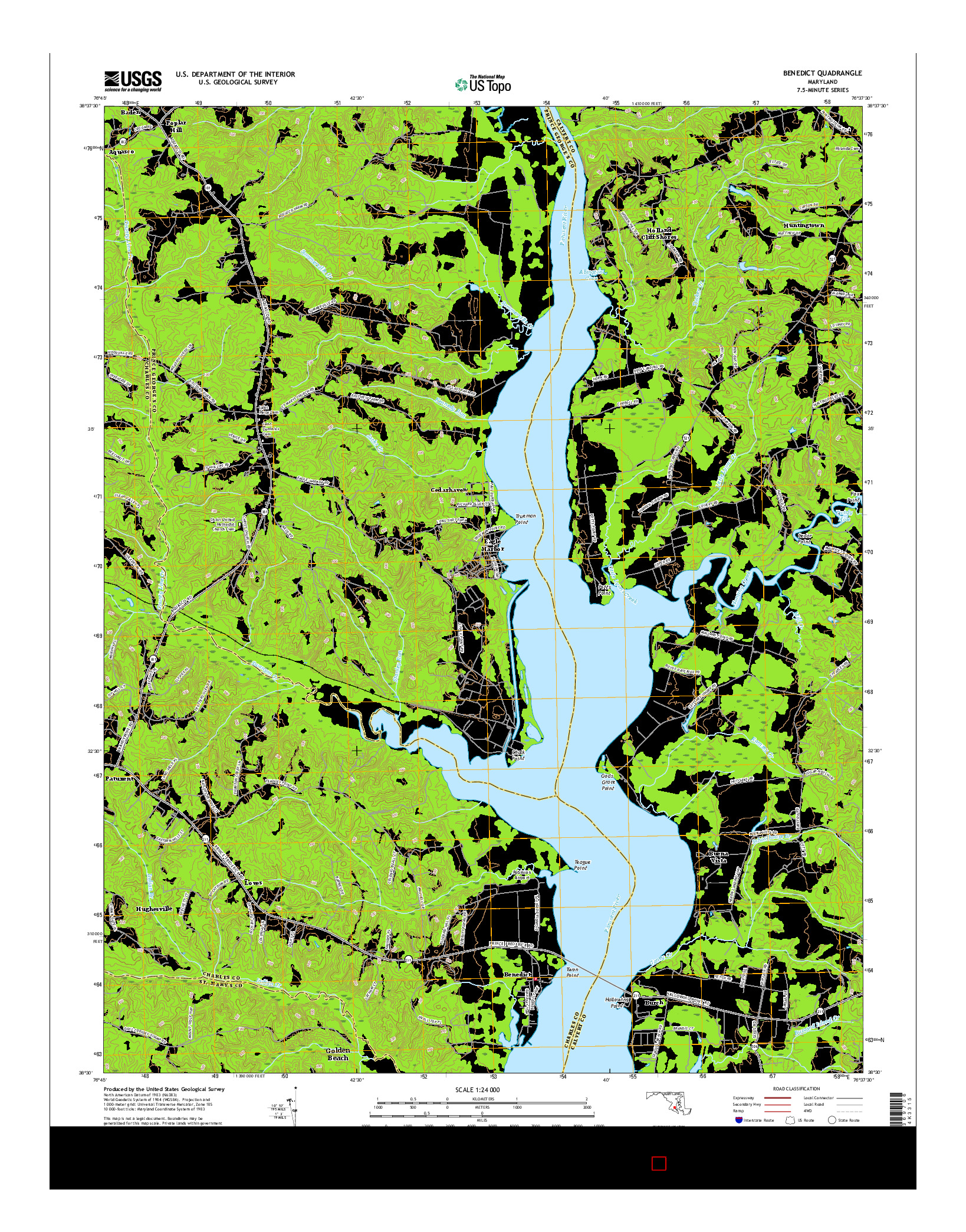 USGS US TOPO 7.5-MINUTE MAP FOR BENEDICT, MD 2016