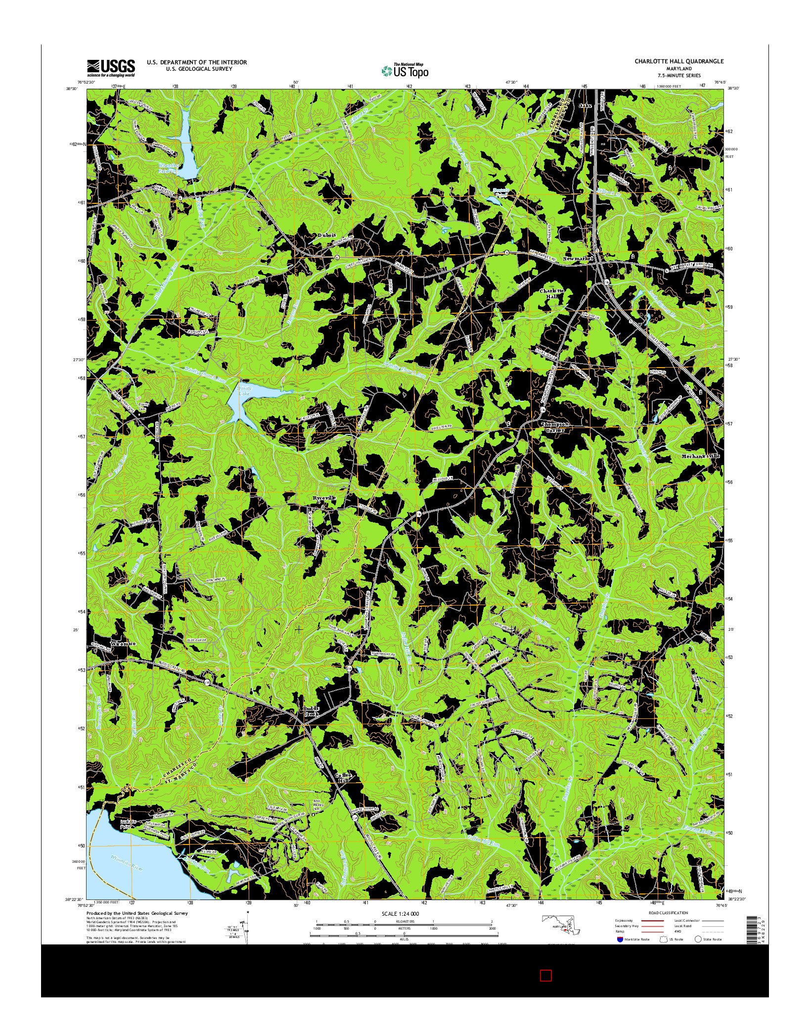 USGS US TOPO 7.5-MINUTE MAP FOR CHARLOTTE HALL, MD 2016