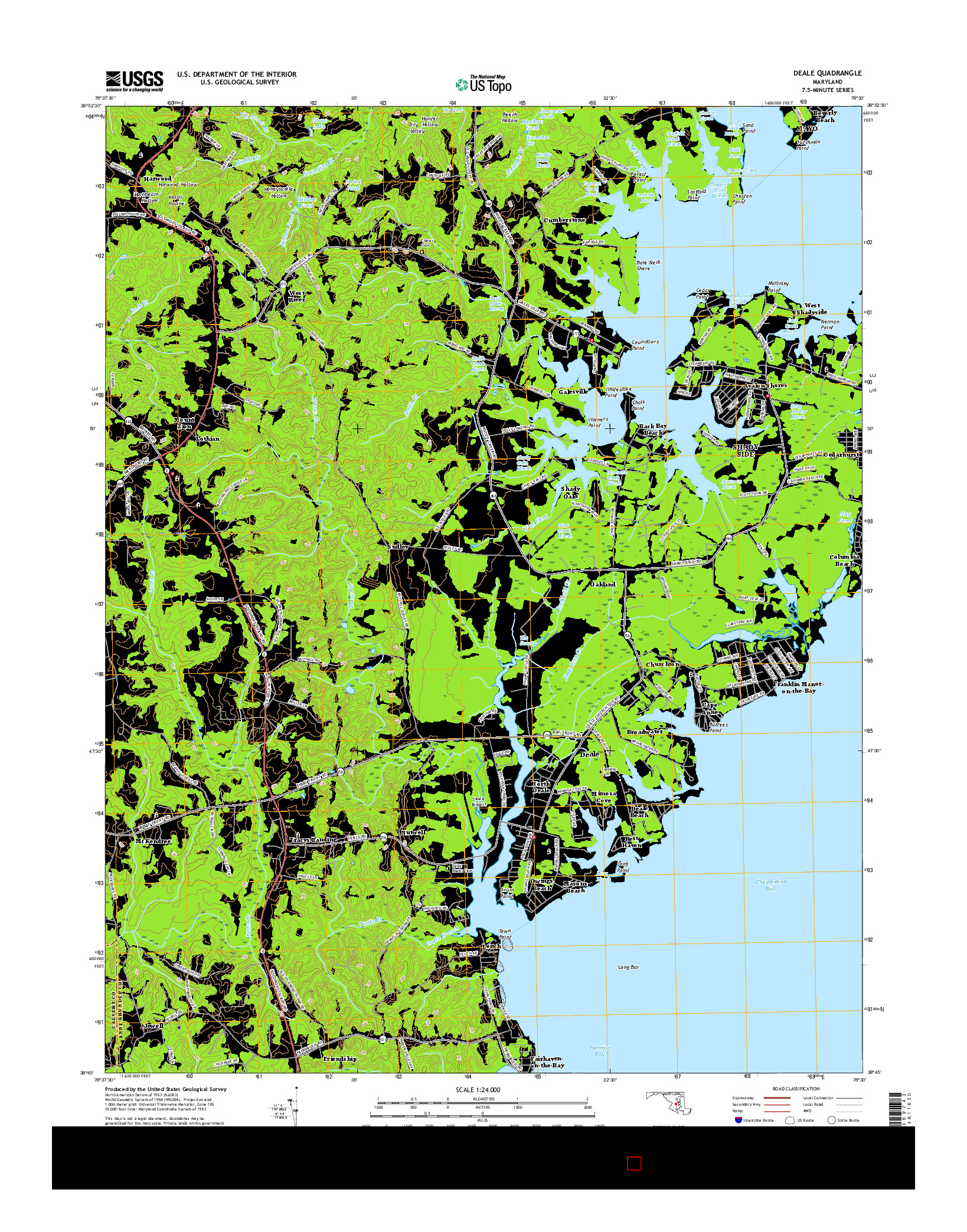 USGS US TOPO 7.5-MINUTE MAP FOR DEALE, MD 2016