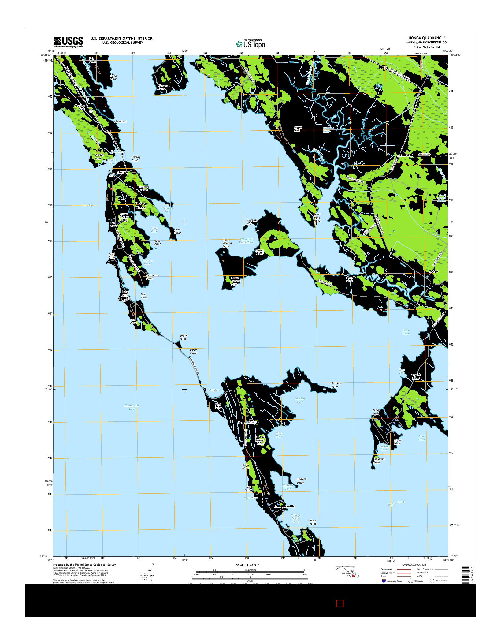 USGS US TOPO 7.5-MINUTE MAP FOR HONGA, MD 2016