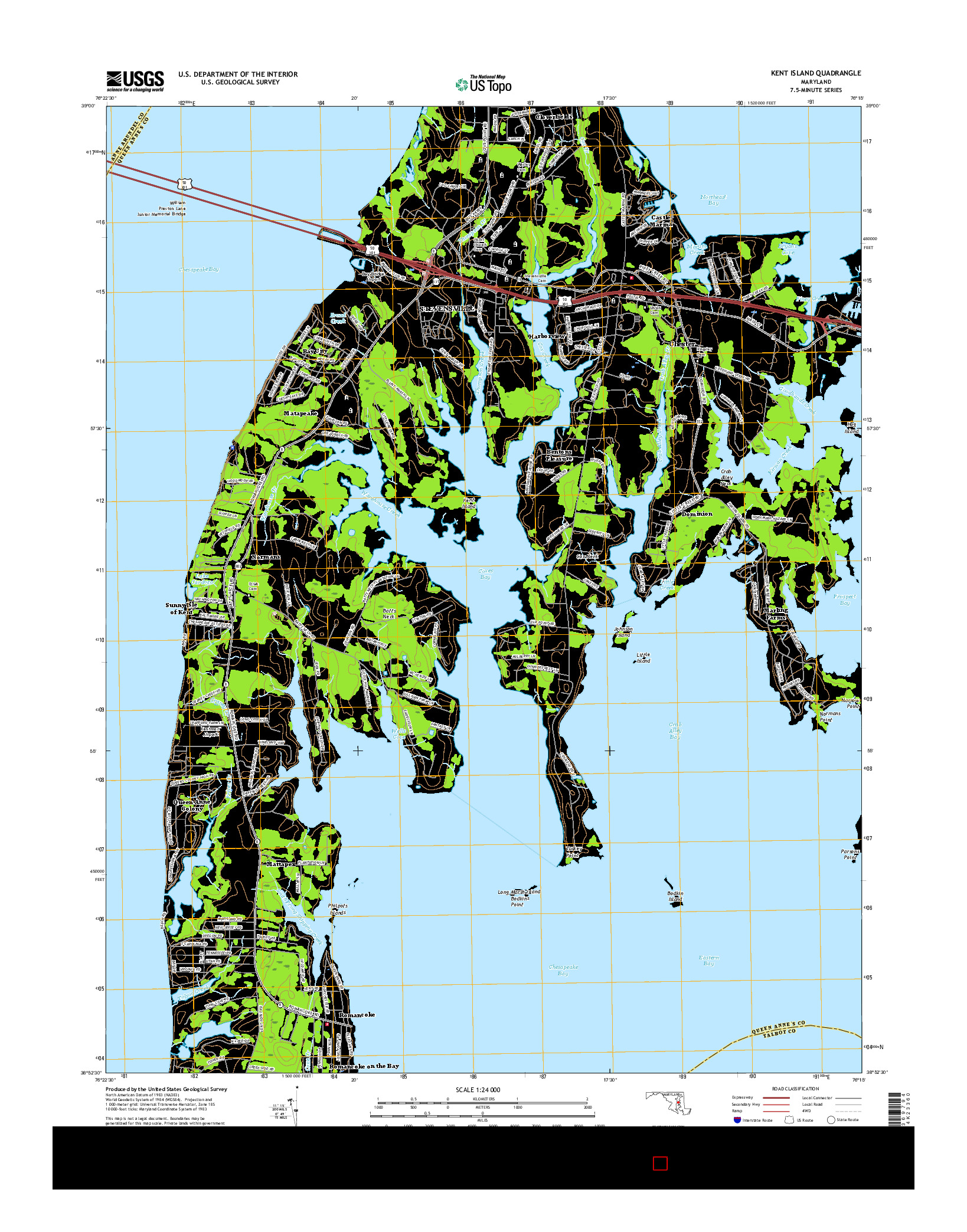 USGS US TOPO 7.5-MINUTE MAP FOR KENT ISLAND, MD 2016