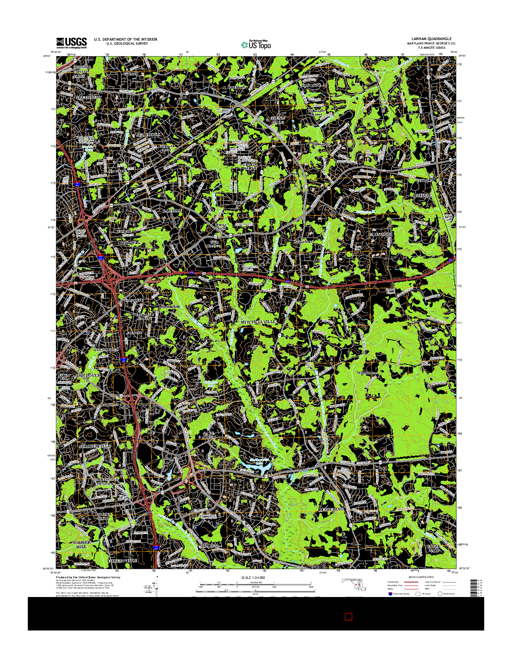 USGS US TOPO 7.5-MINUTE MAP FOR LANHAM, MD 2016