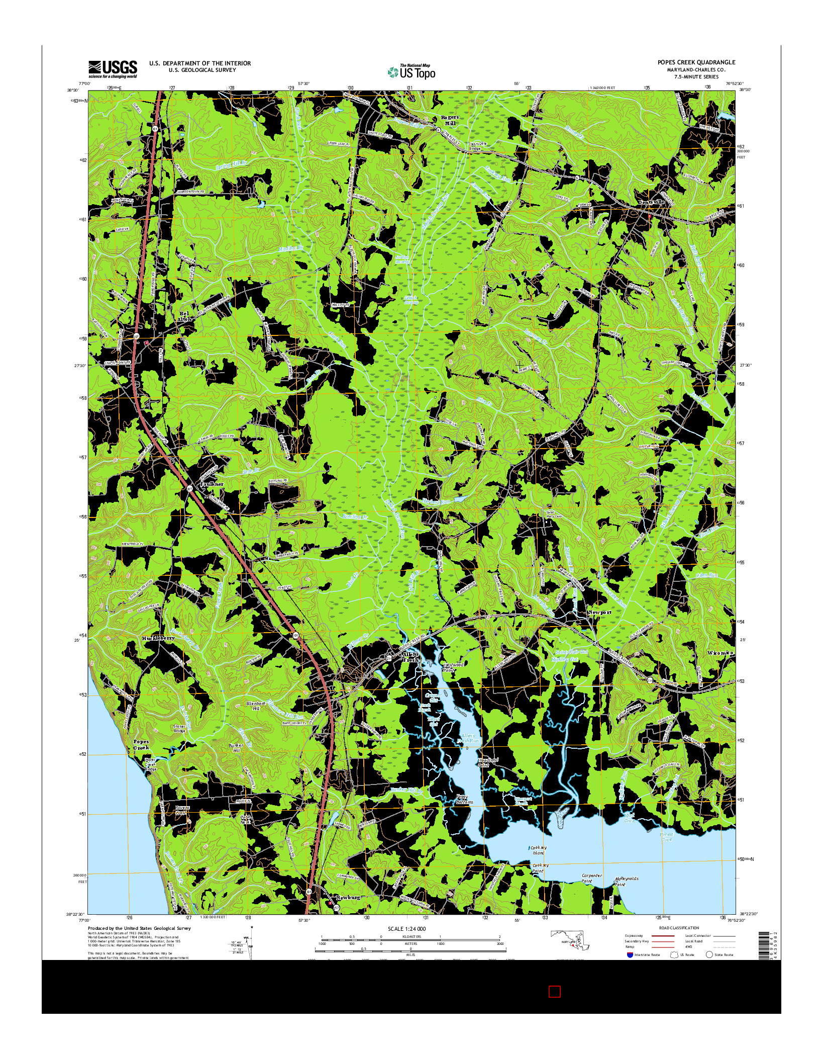 USGS US TOPO 7.5-MINUTE MAP FOR POPES CREEK, MD 2016