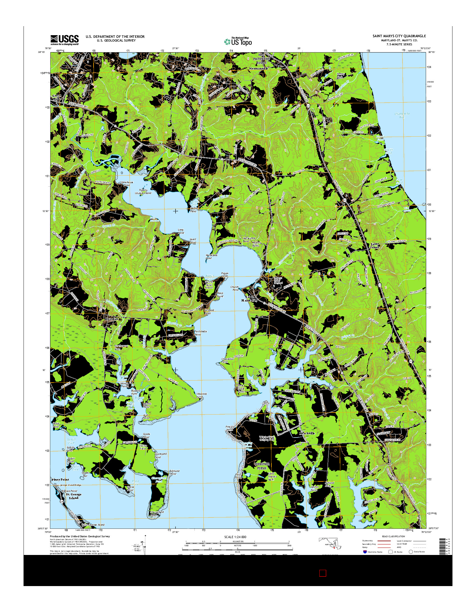 USGS US TOPO 7.5-MINUTE MAP FOR SAINT MARYS CITY, MD 2016
