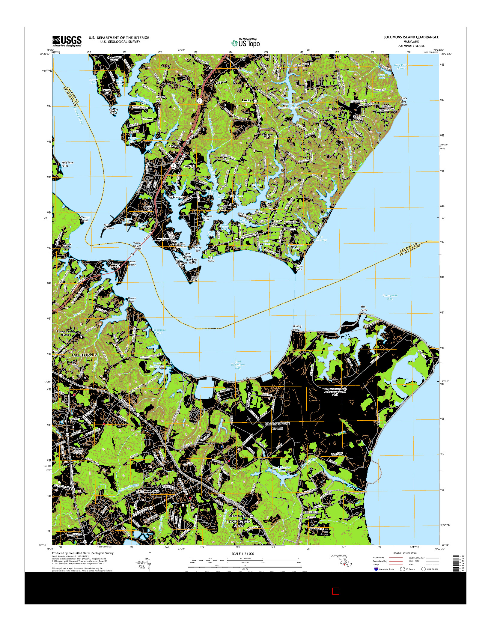 USGS US TOPO 7.5-MINUTE MAP FOR SOLOMONS ISLAND, MD 2016