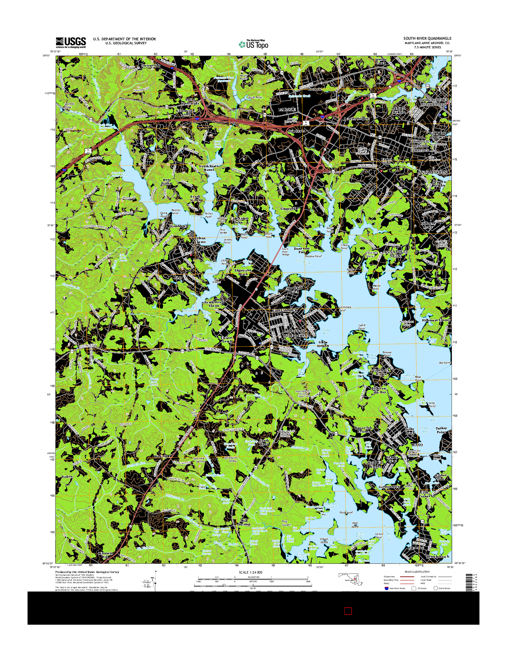 USGS US TOPO 7.5-MINUTE MAP FOR SOUTH RIVER, MD 2016