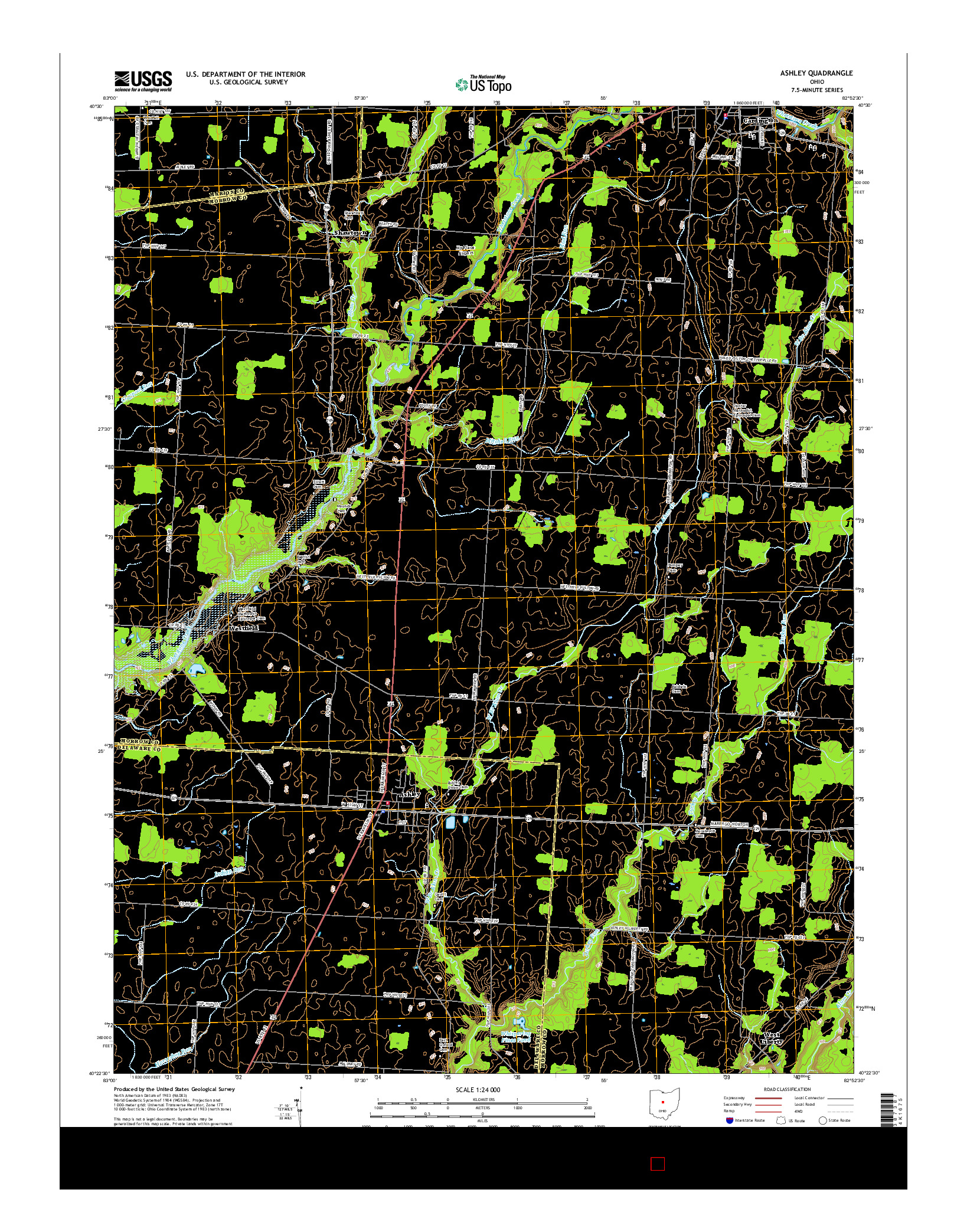 USGS US TOPO 7.5-MINUTE MAP FOR ASHLEY, OH 2016